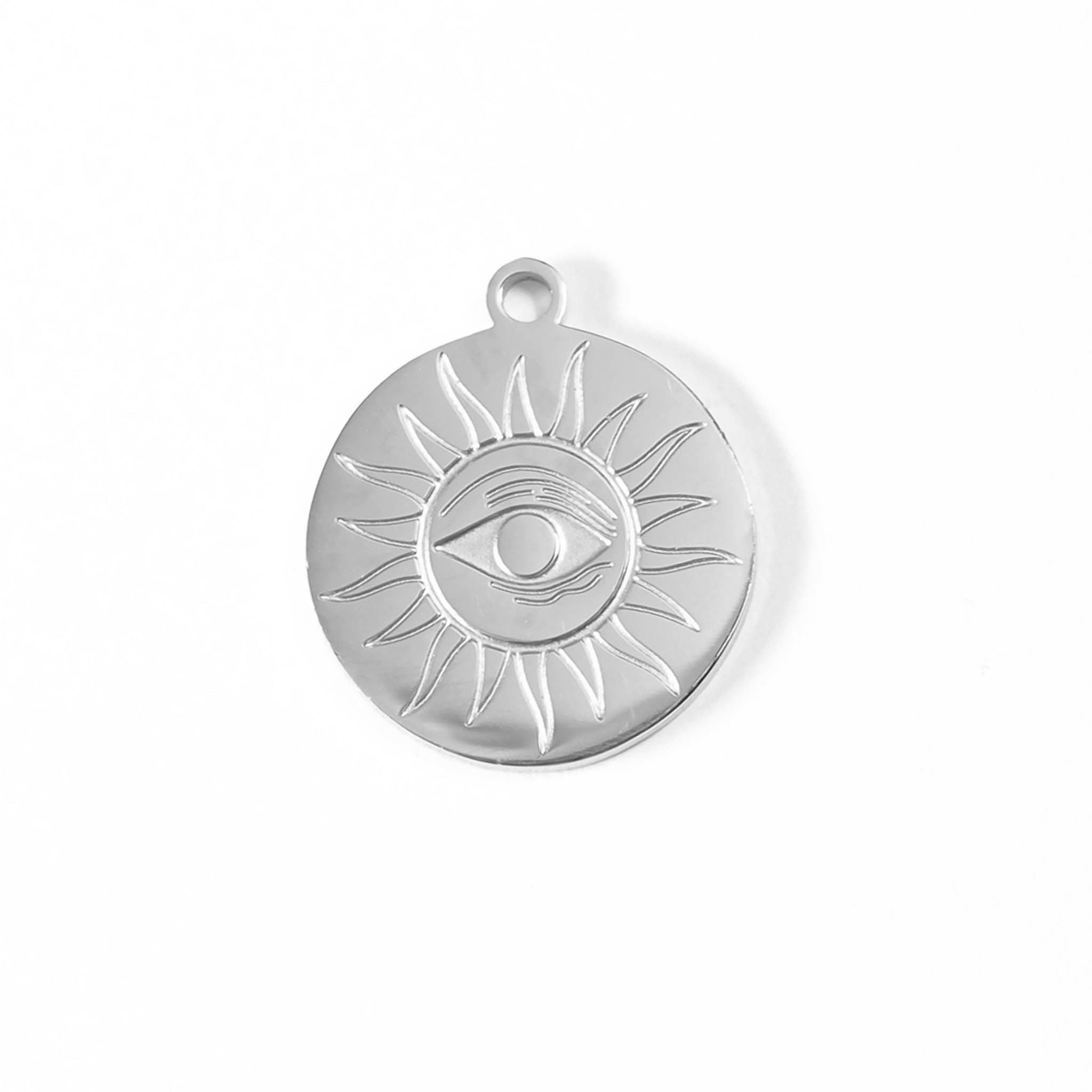 18K Gold PVD Stainless Steel Circle Sun Evil Eye Charm
