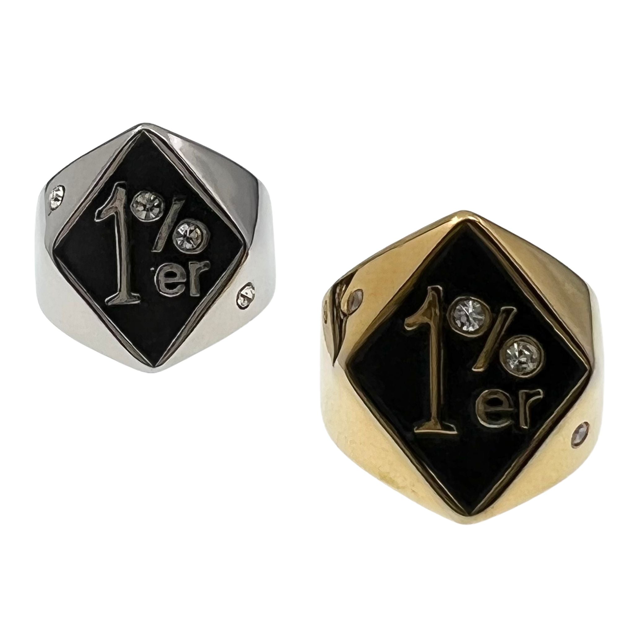 Stainless Steel "1%er" with CZ Accents Signet Ring