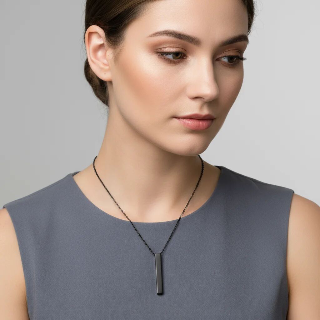 18K Gold PVD Stainless Steel Large Square 4-Sided Vertical Bar Polished Necklace