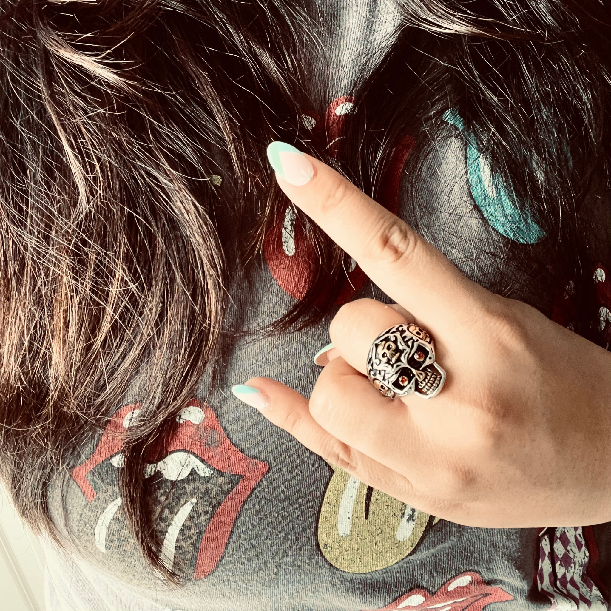 Stainless Steel 18K Gold PVD Coated Red CZ Eyed Filigree Skull Ring