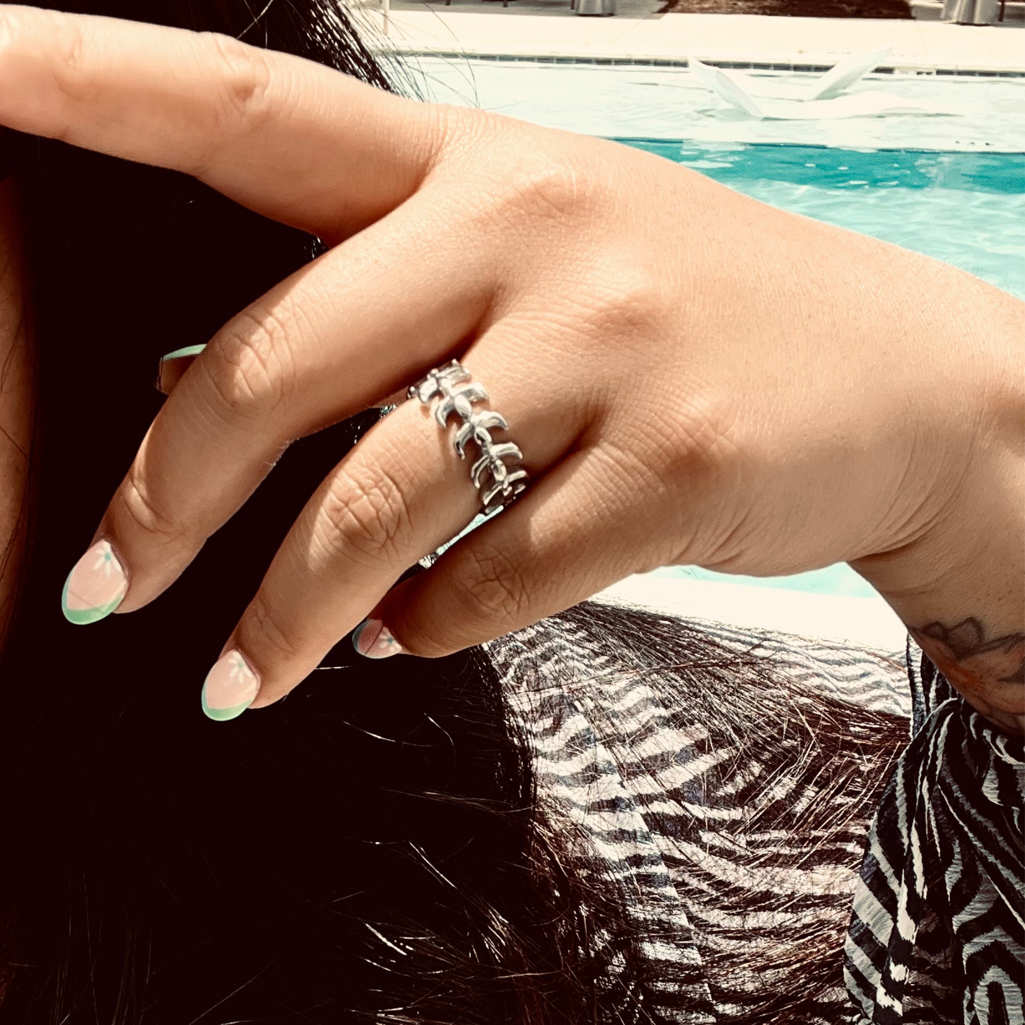 Detailed Spine Stainless Steel Ring