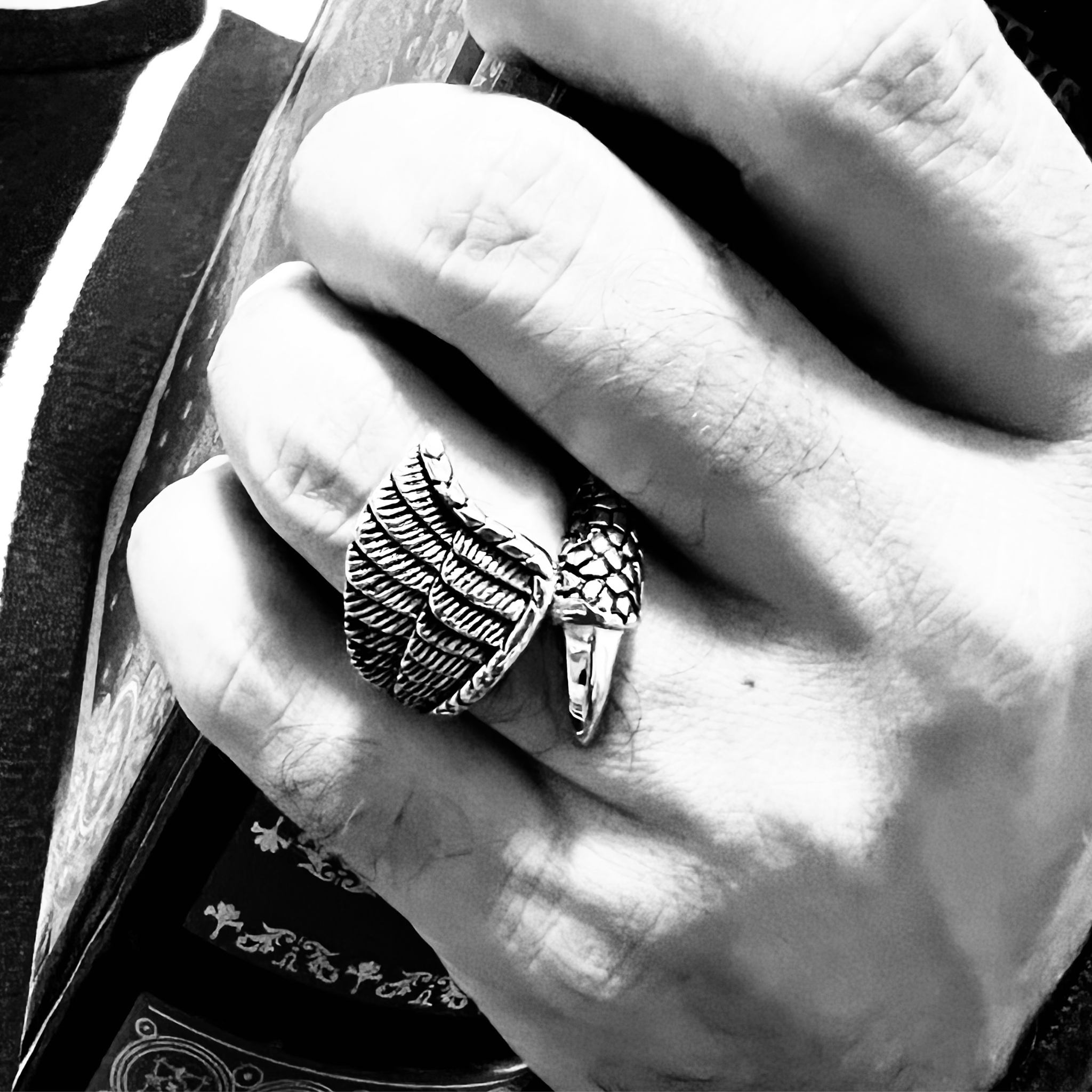 Stainless Steel Dragon Claw And Angel Wing Ring