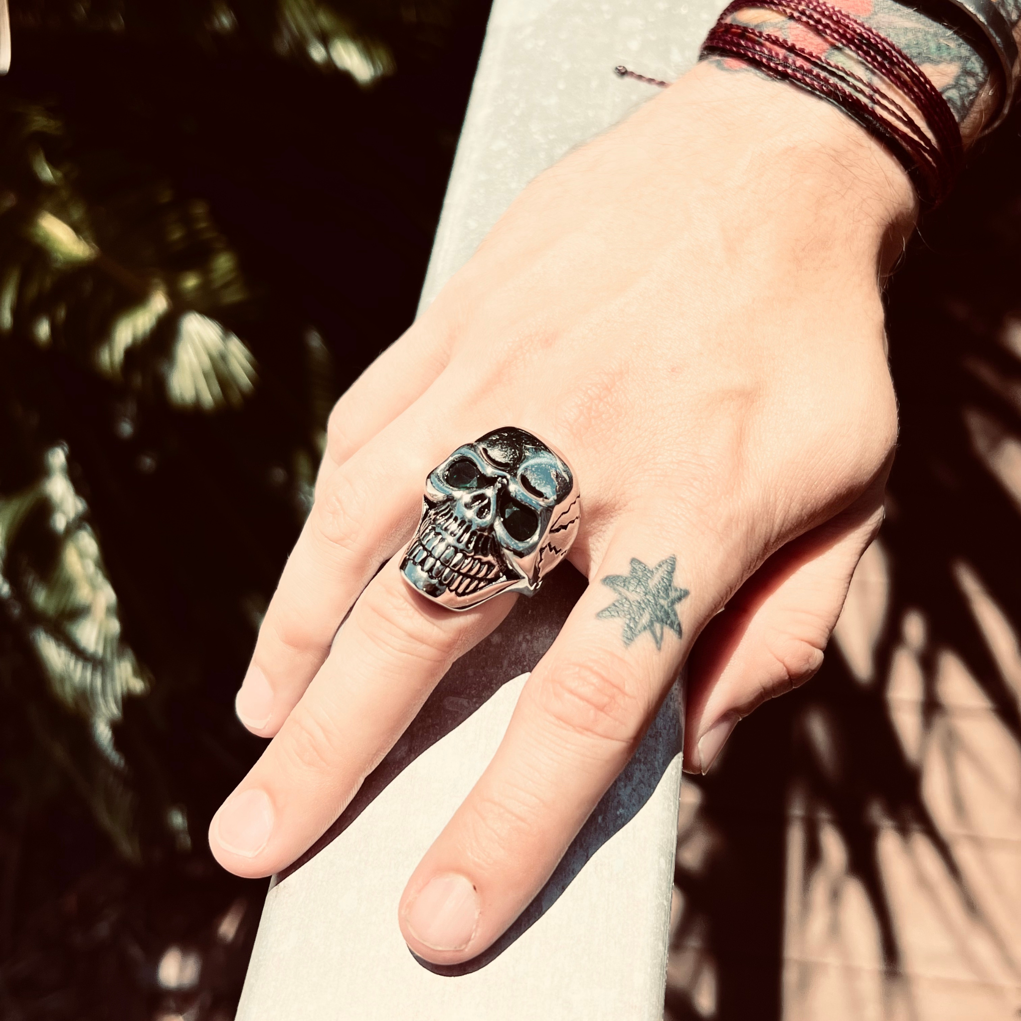 Detailed Cracked Skull with CZ Eyes Stainless Steel Ring