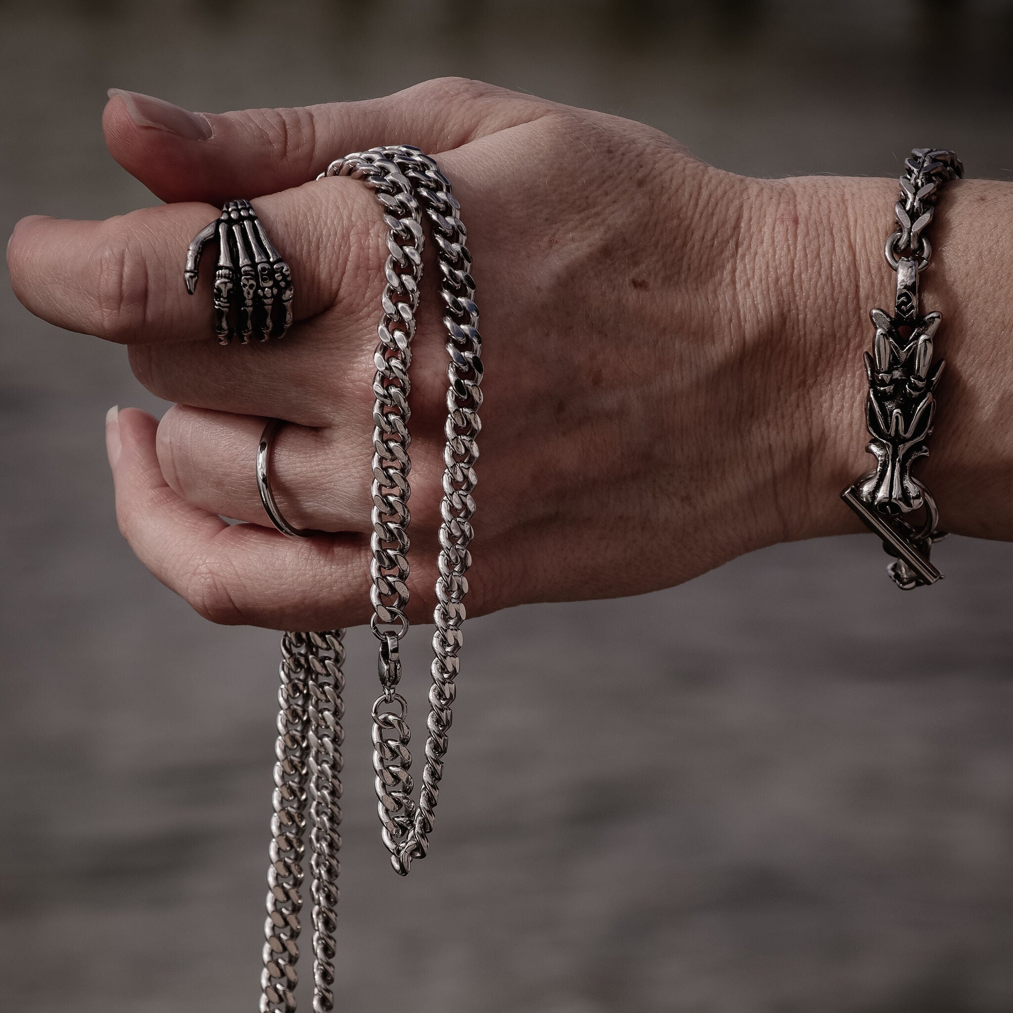 Detailed Skeleton Hand Stainless Steel Ring