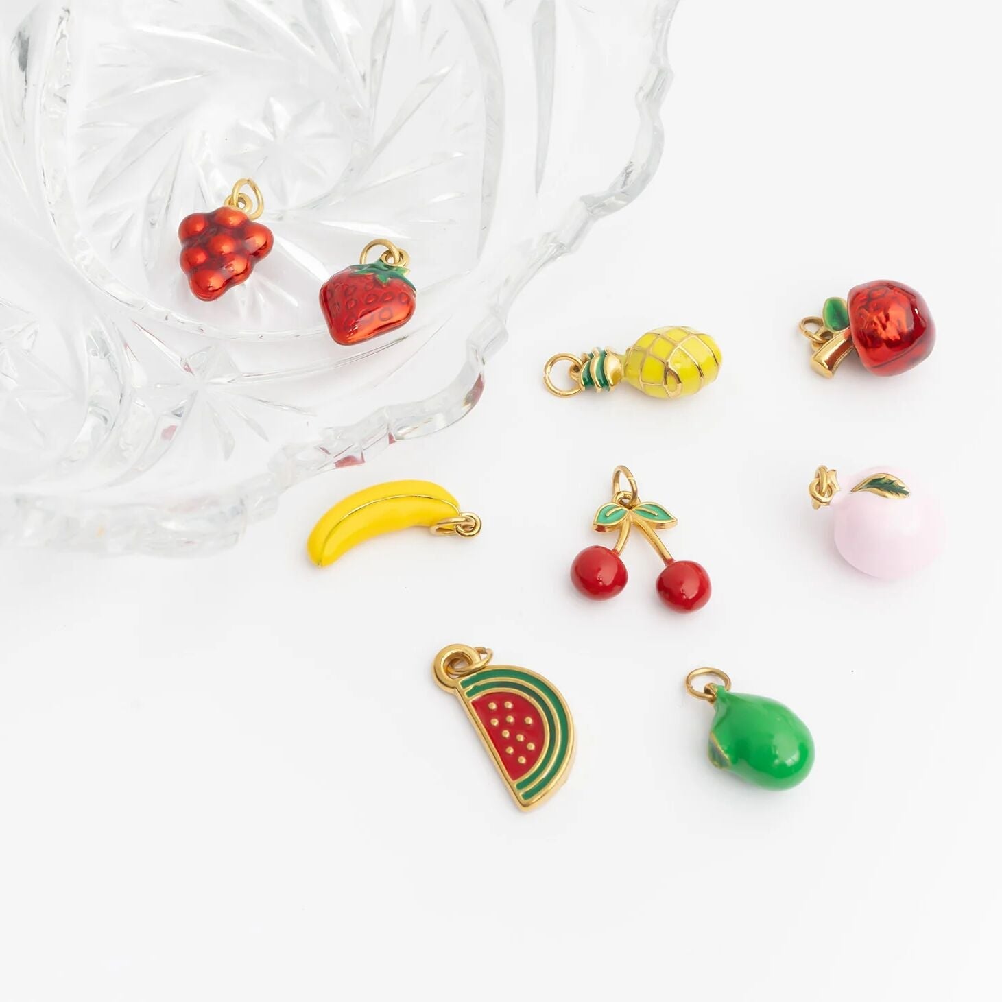 18K Gold PVD Stainless Steel Fruit Stand Charm Set