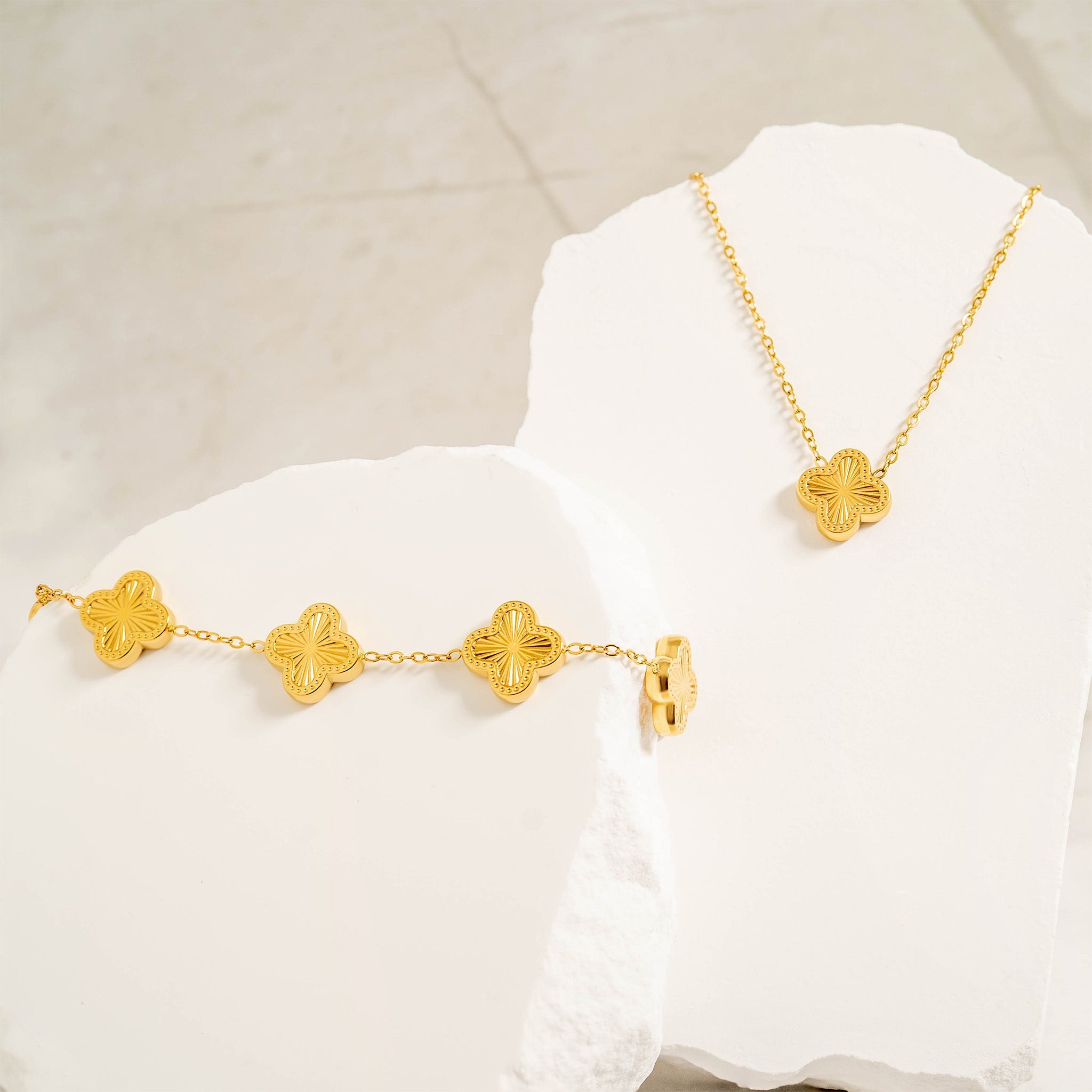 18K Gold PVD Stainless Steel Lucky Clover Charm Necklace