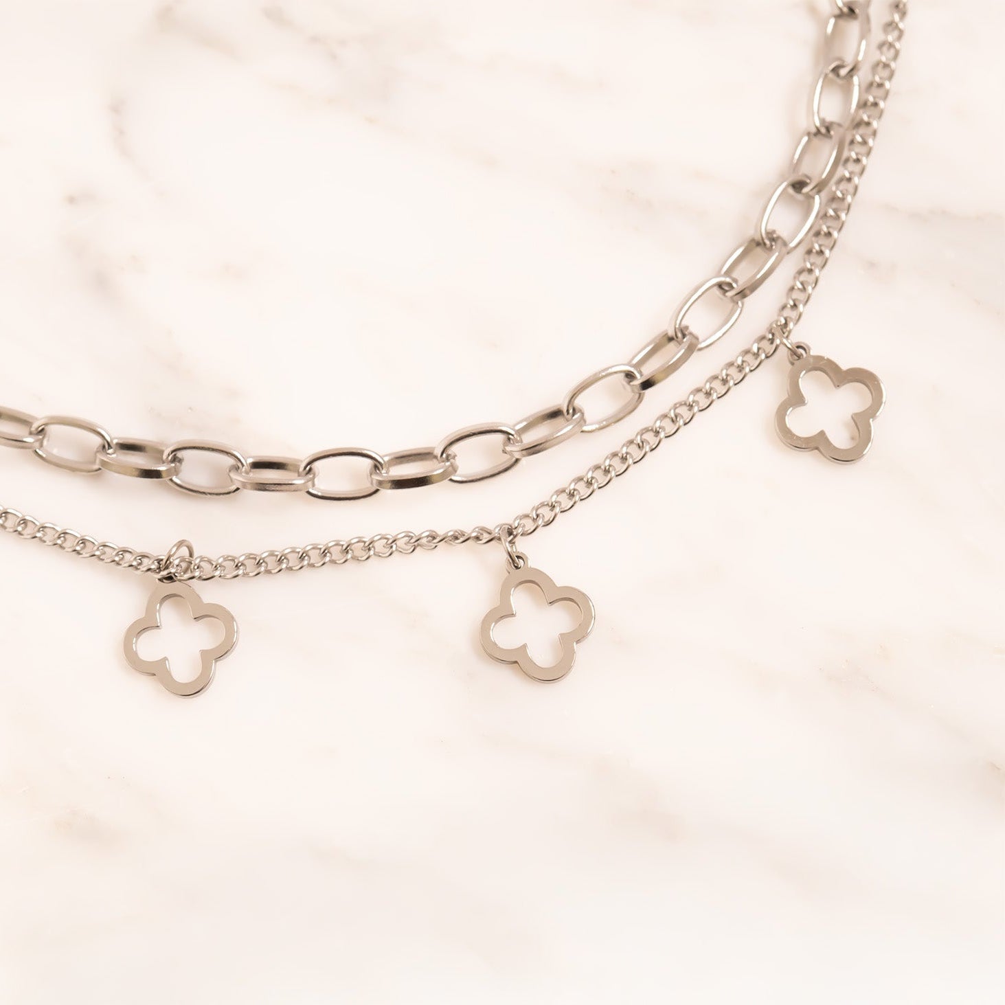 18K Gold PVD Stainless Steel Lucky Clover Charm Bracelet