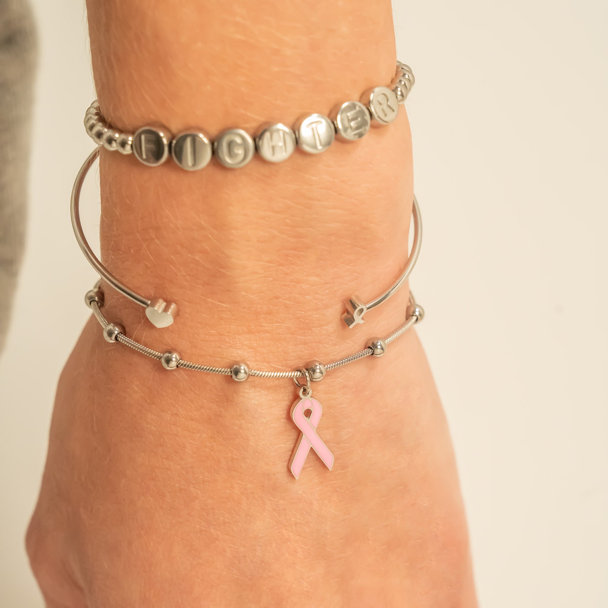 18K Gold PVD Stainless Steel Cancer Ribbon Charm