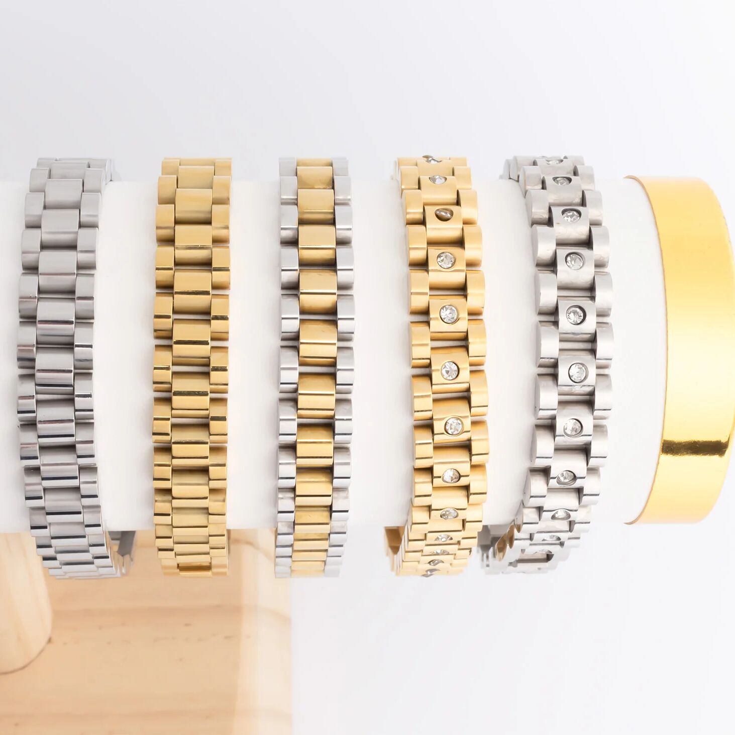 18K Gold Stainless Steel Mixed Metal Watch Band Bracelet