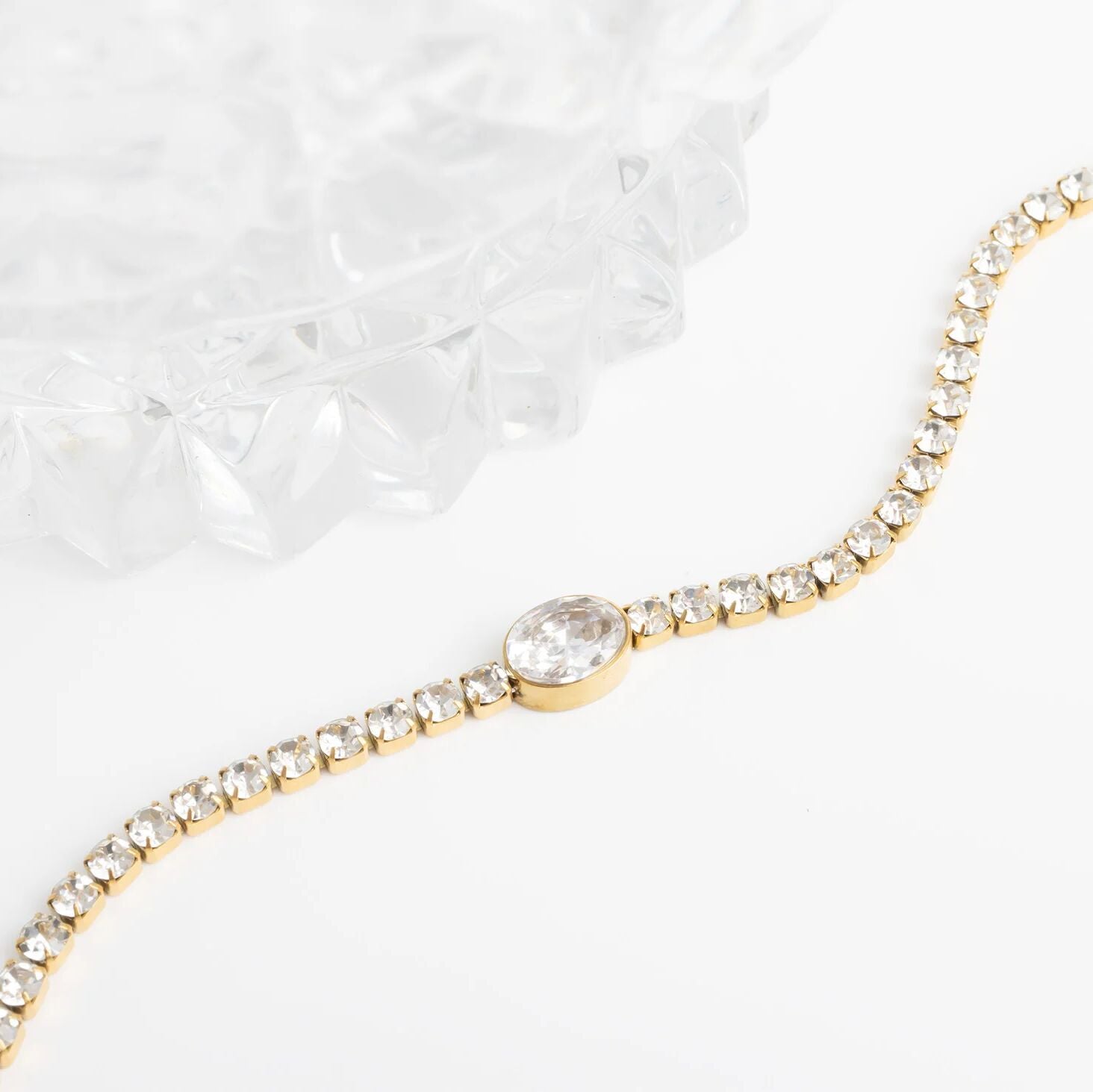 18K Gold PVD Stainless Steel Oval Stone Tennis Chain Bracelet