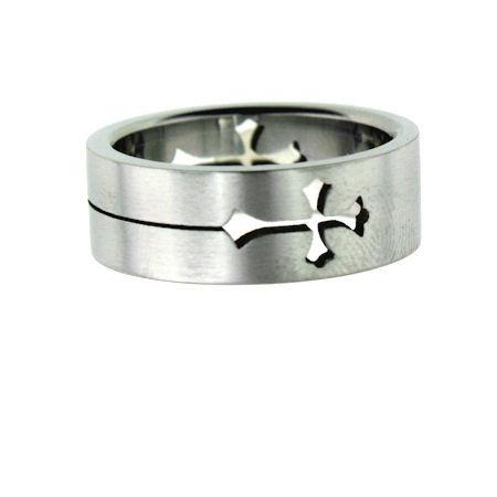 Highly Polished Cutout Cross Stainless Steel Ring