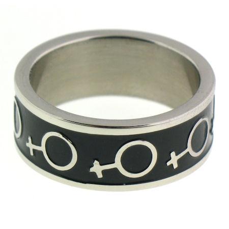 Female Venus Symbol Black Center Stainless Steel Ring