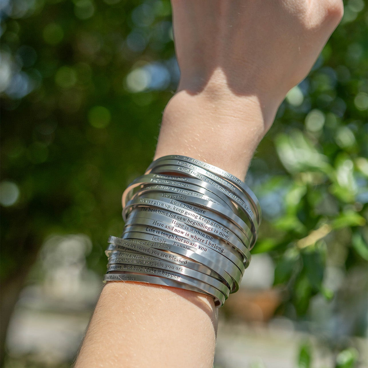 18K Gold PVD Kind Heart Fierce Mind Engraved Bangle Bracelet