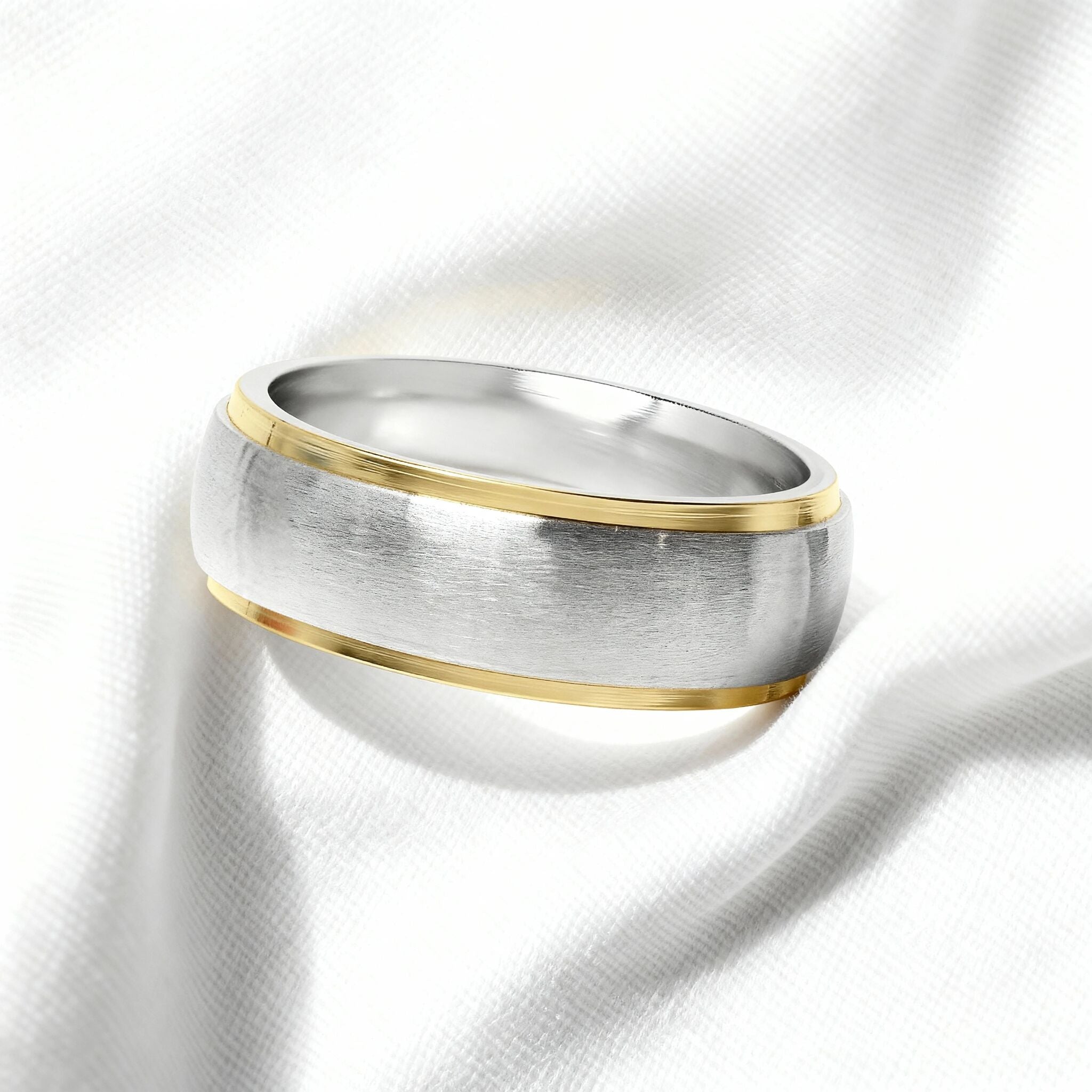 18K Gold PVD Stainless Steel Gold Edge Brushed Blank Ring