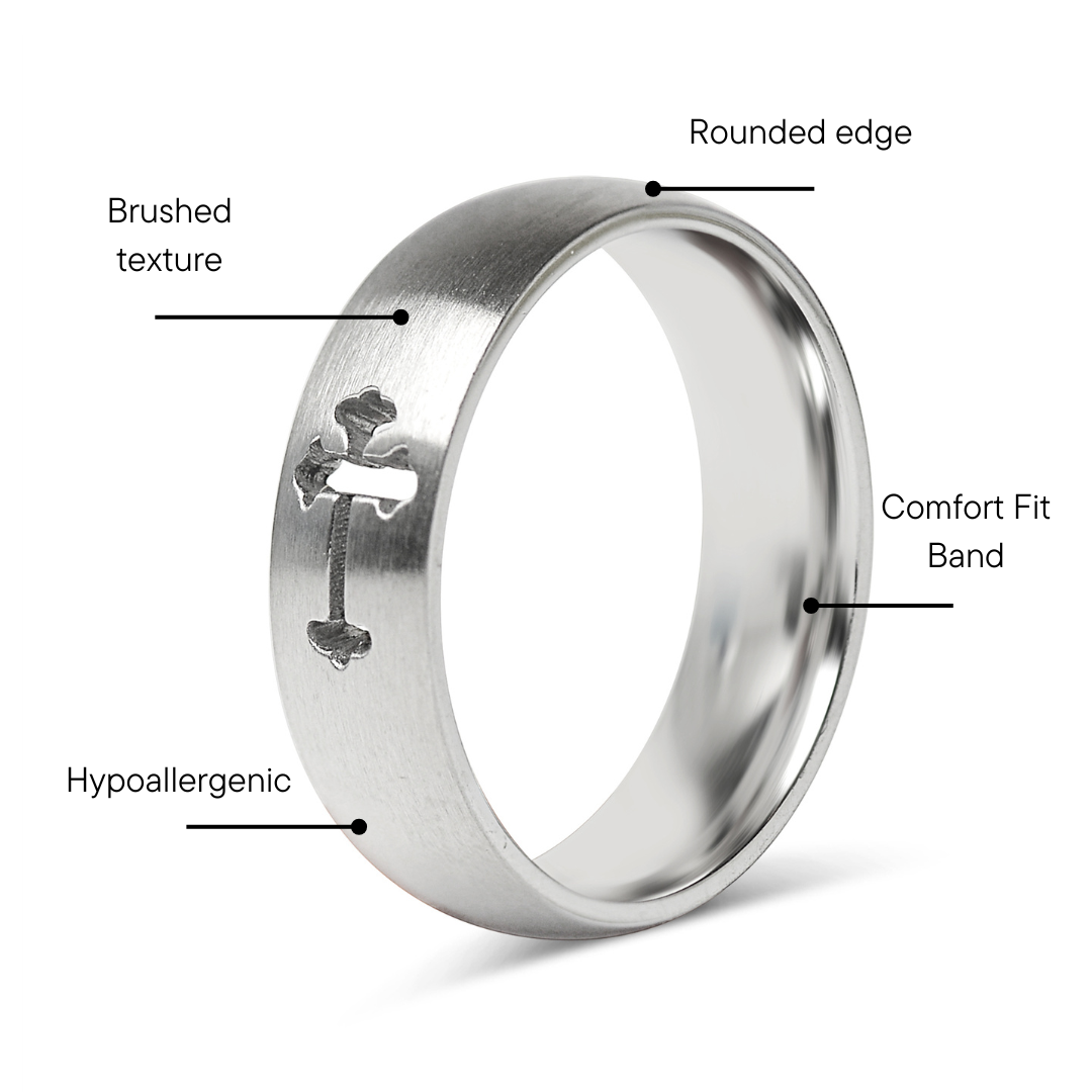 Stainless Steel Cross Cutout Brushed Blank Ring