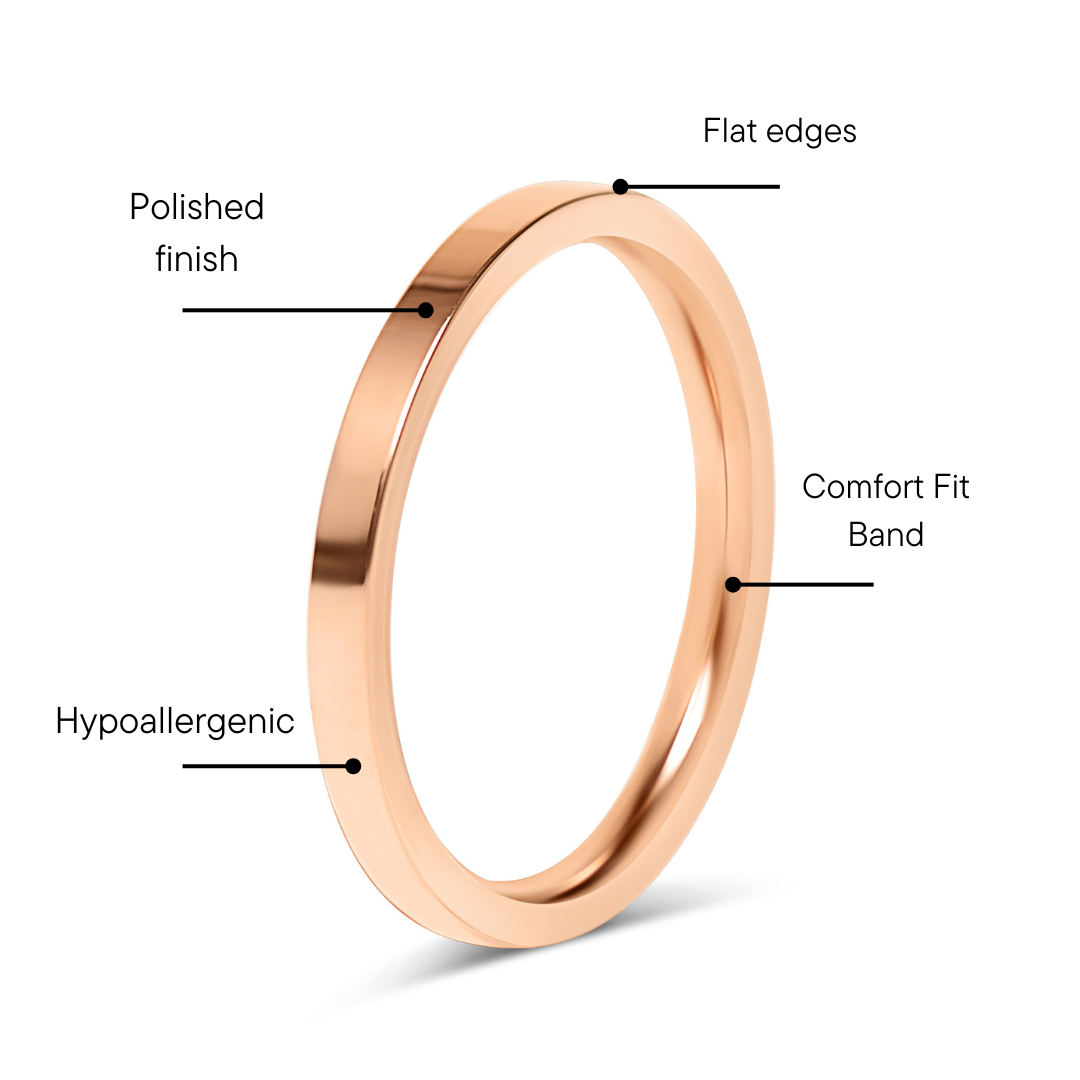 18K Rose Gold PVD Stainless Steel Flat Ring