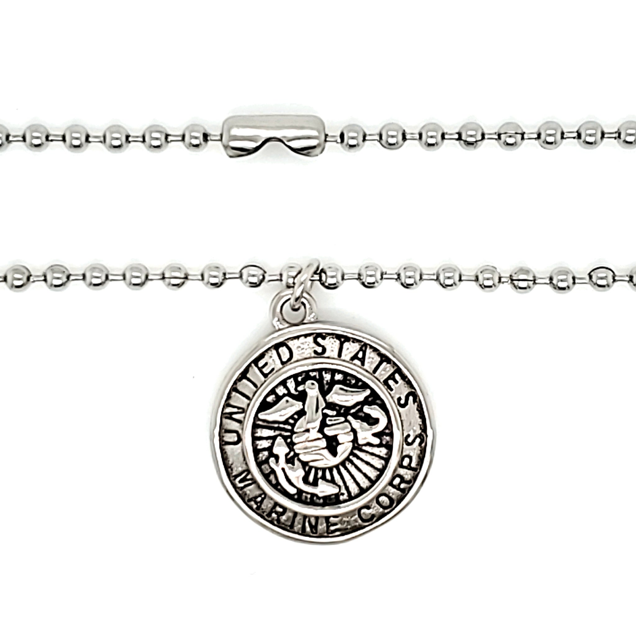 Stainless Steel United States Marine Corps Polished Pendant on Ball Chain