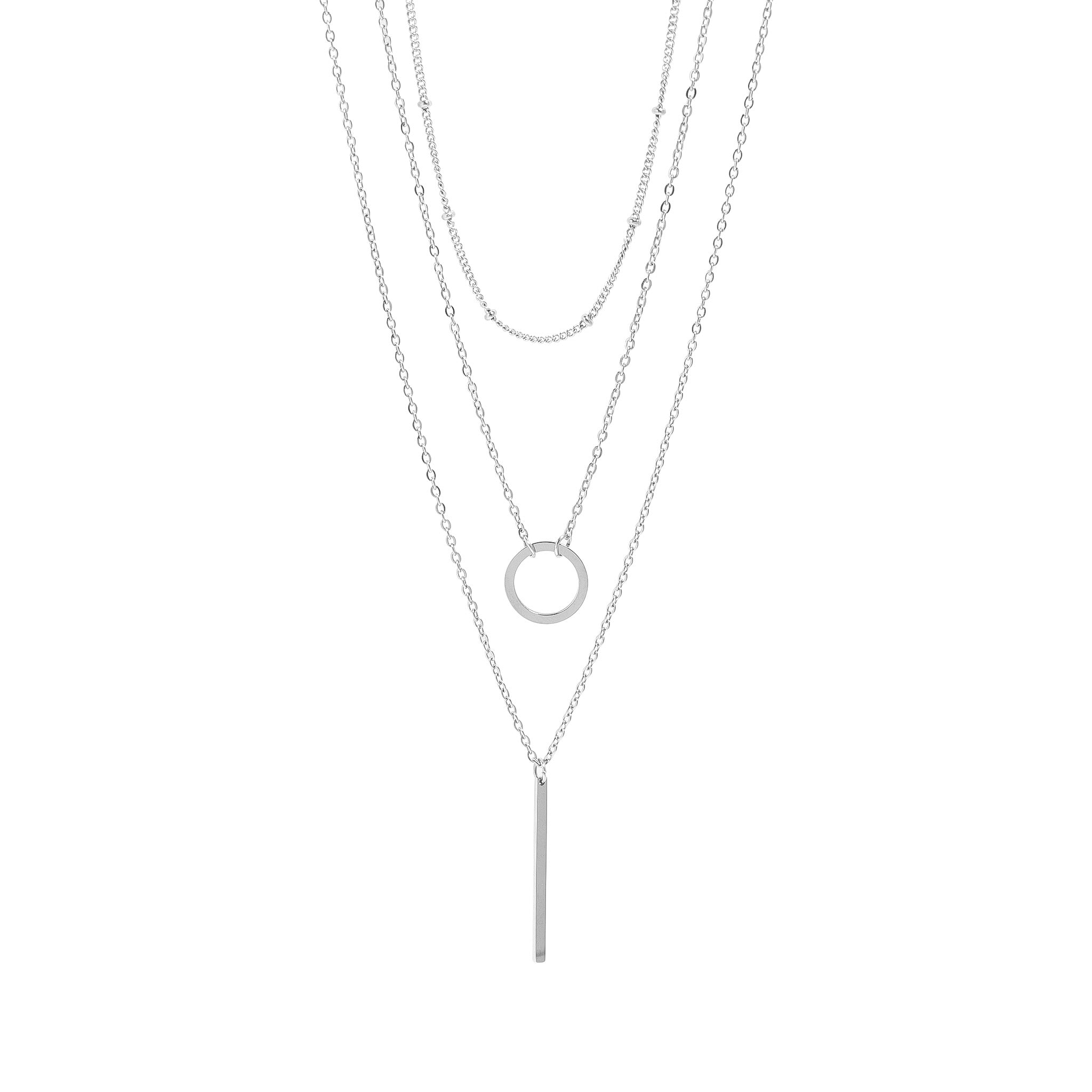 18K Gold PVD Stainless Steel 3 Row Layered Chain Necklace