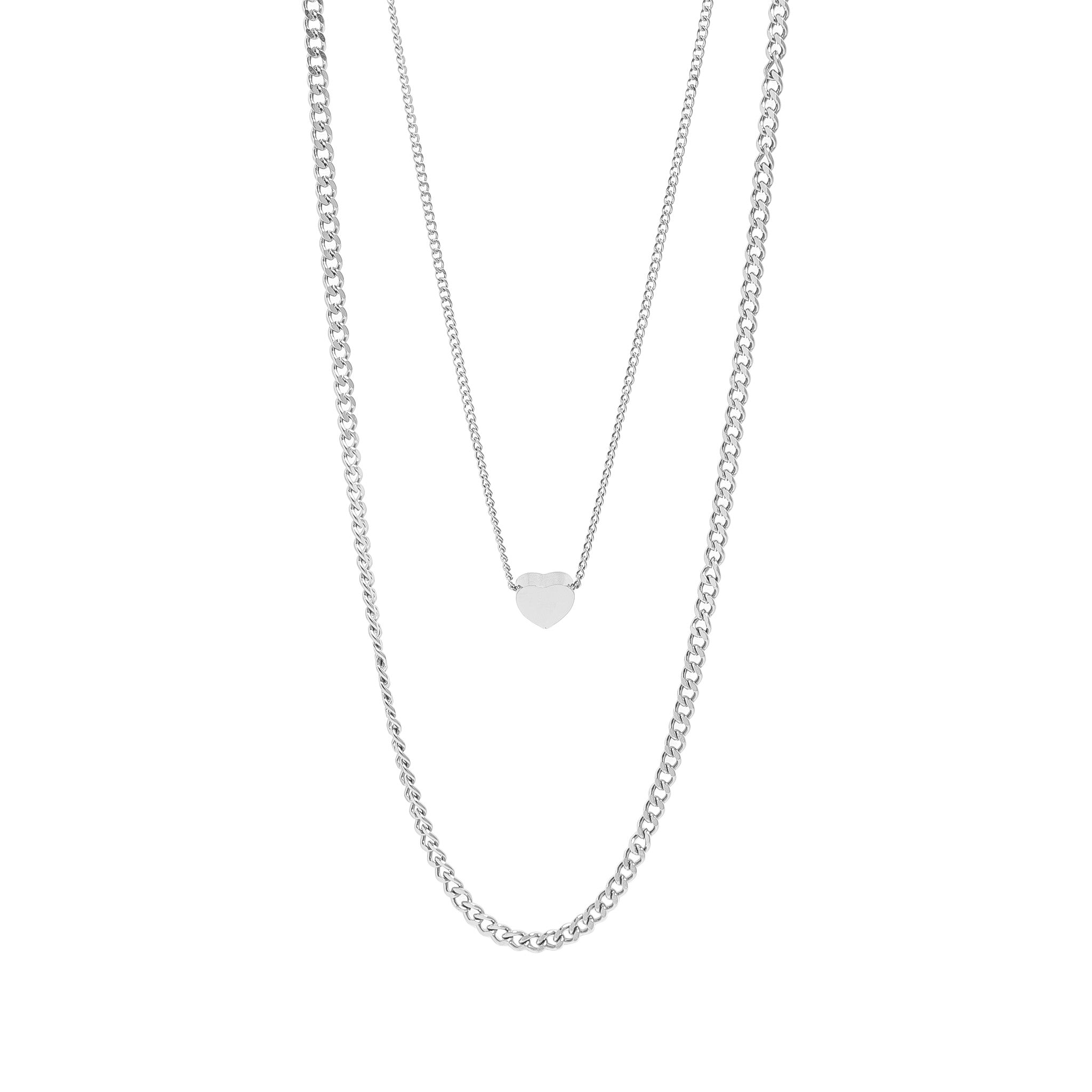 18K Gold PVD Stainless Steel Blank Heart Pendant Layered Necklace