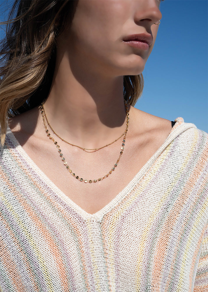 18K Gold PVD Stainless Steel Circle & Satellite Chain Layered Necklace