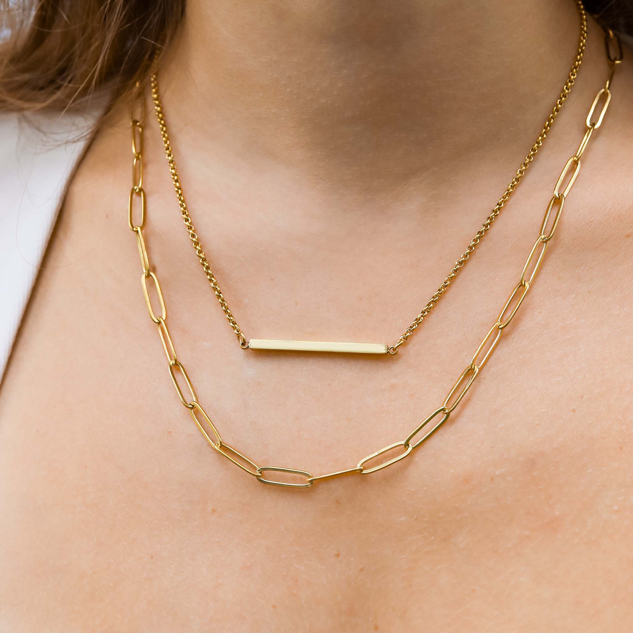 18K Gold PVD Stainless Steel Paperclip Layered Blank Bar Necklace