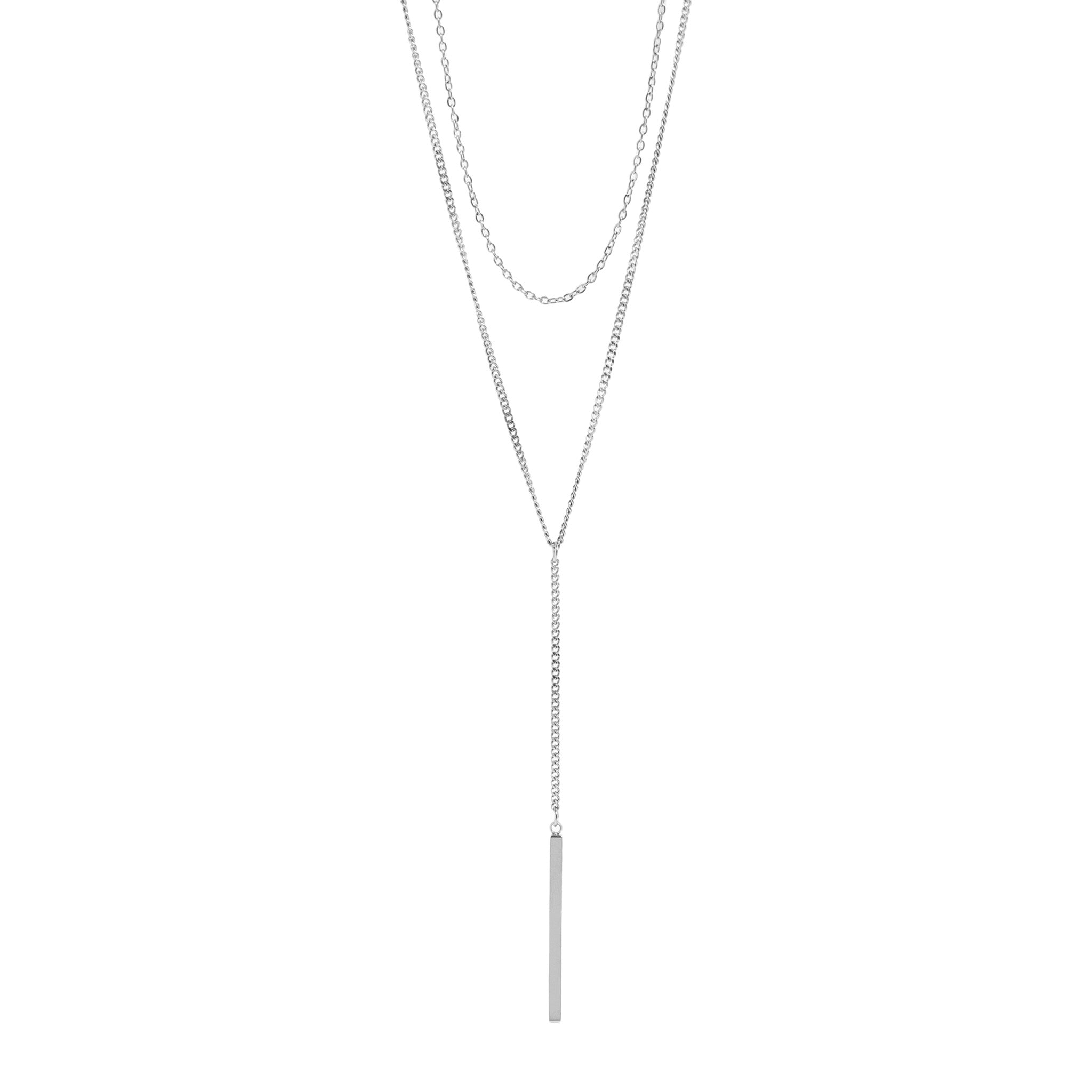 18K Gold PVD Stainless Steel Y-Shaped Bar Pendant Layered Lariat Necklace