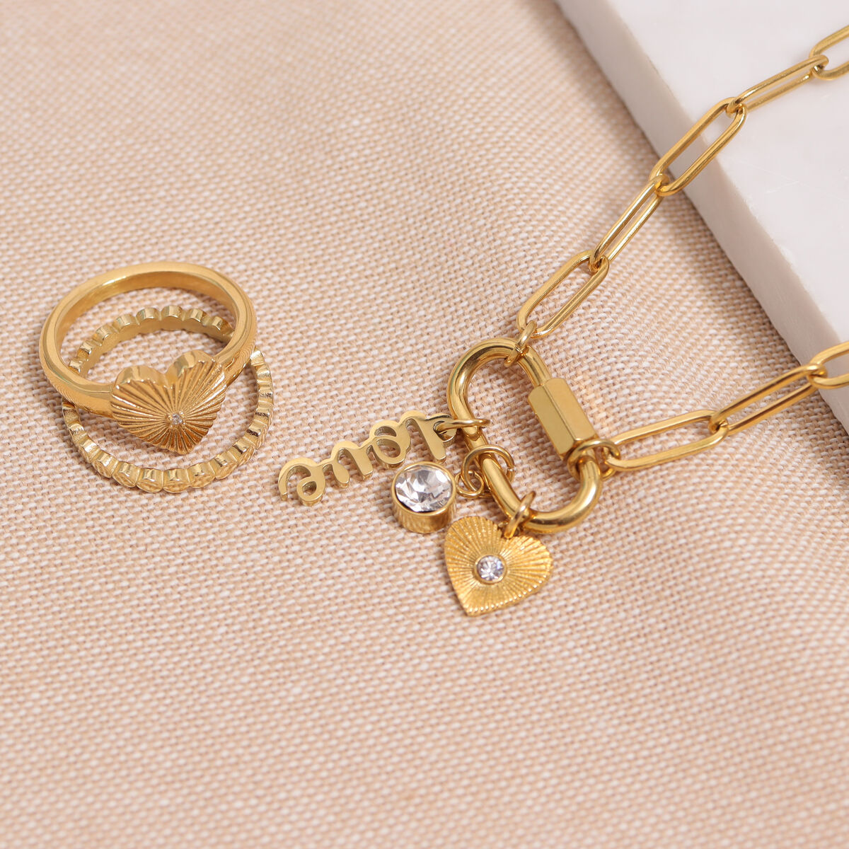 18K Gold PVD Stainless Steel Carabiner Love Charm Paperclip Necklace