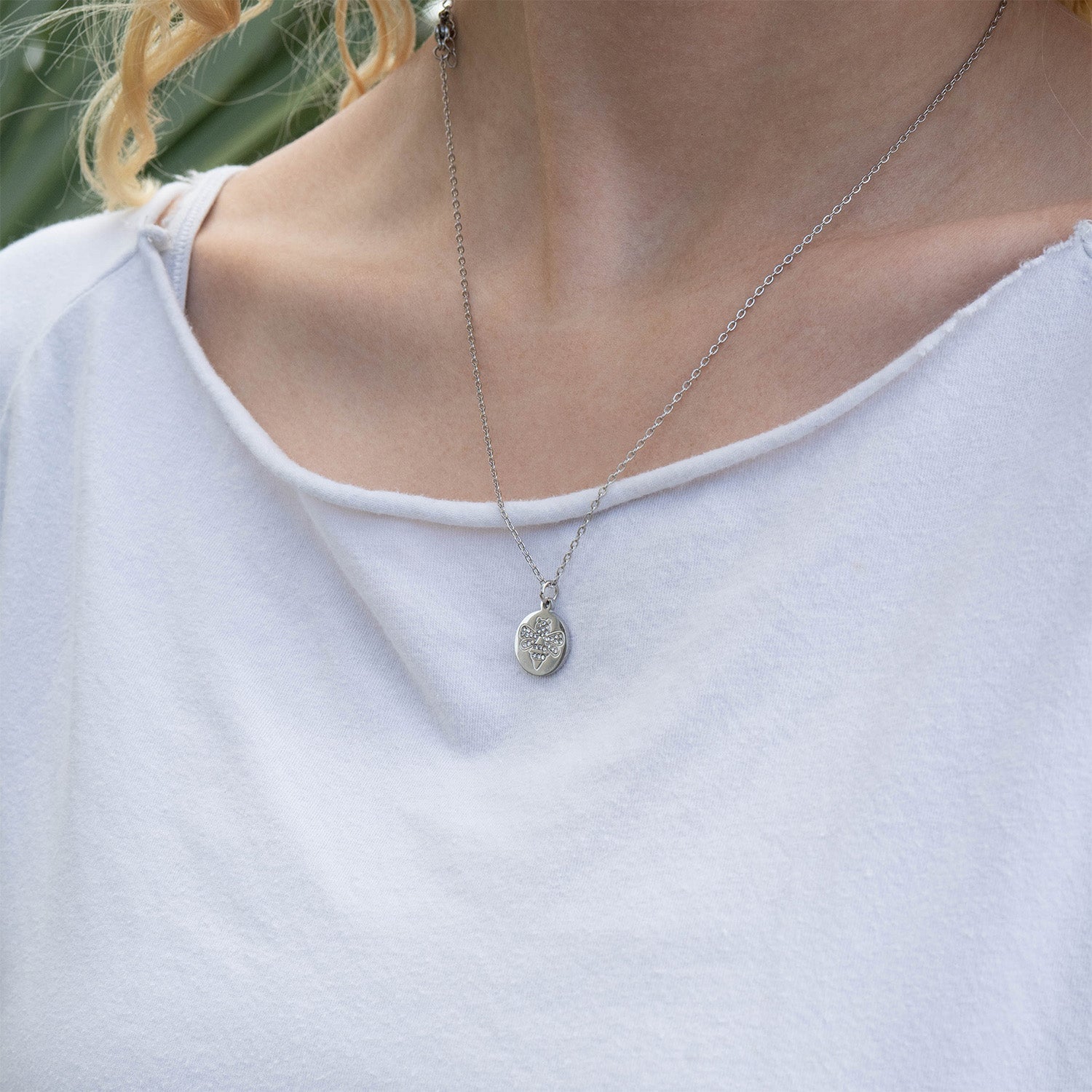 18K Gold PVD Stainless Steel Stone Bee Pendant Necklace