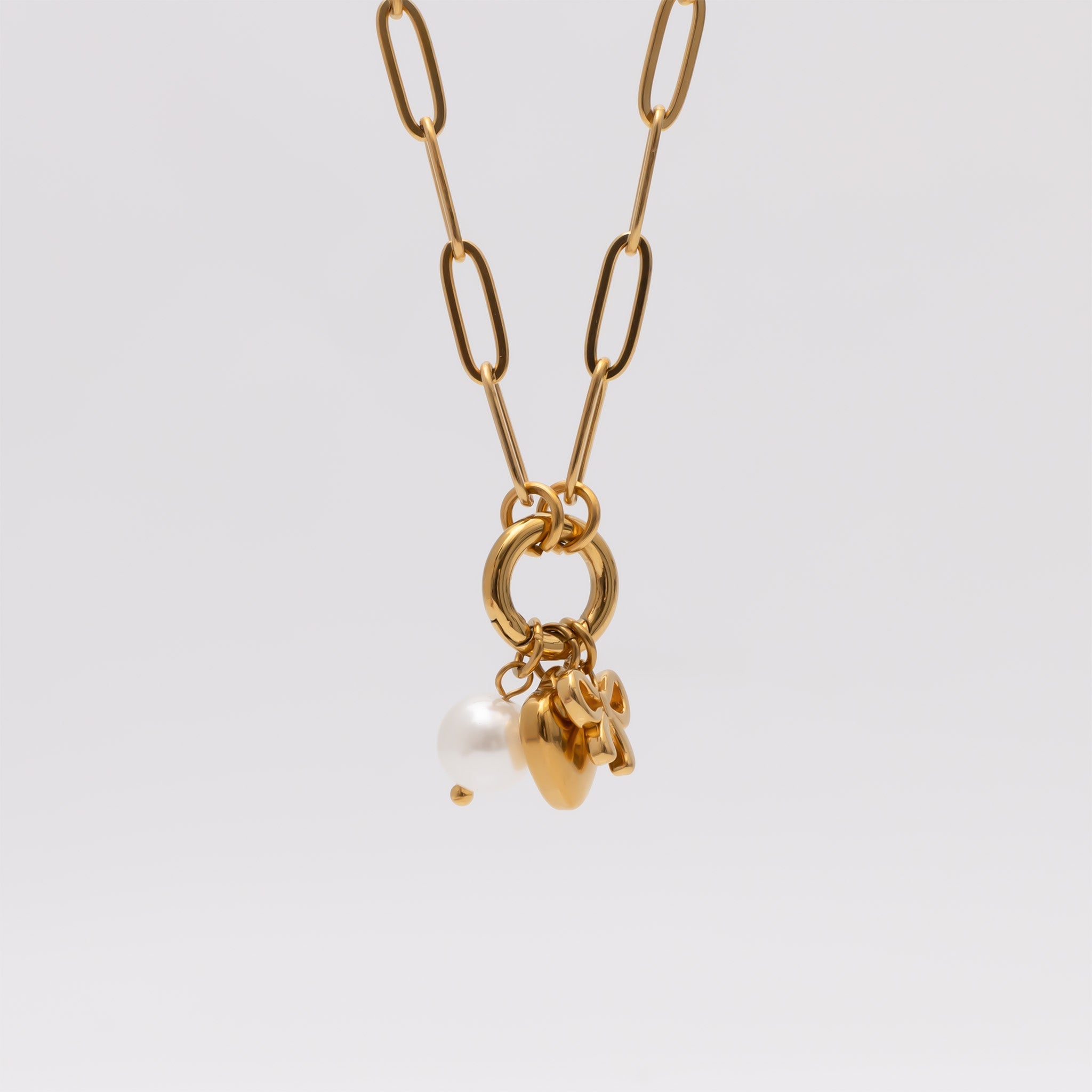 18K Gold PVD Stainless Steel Bow Charm Holder Necklace Gift Set