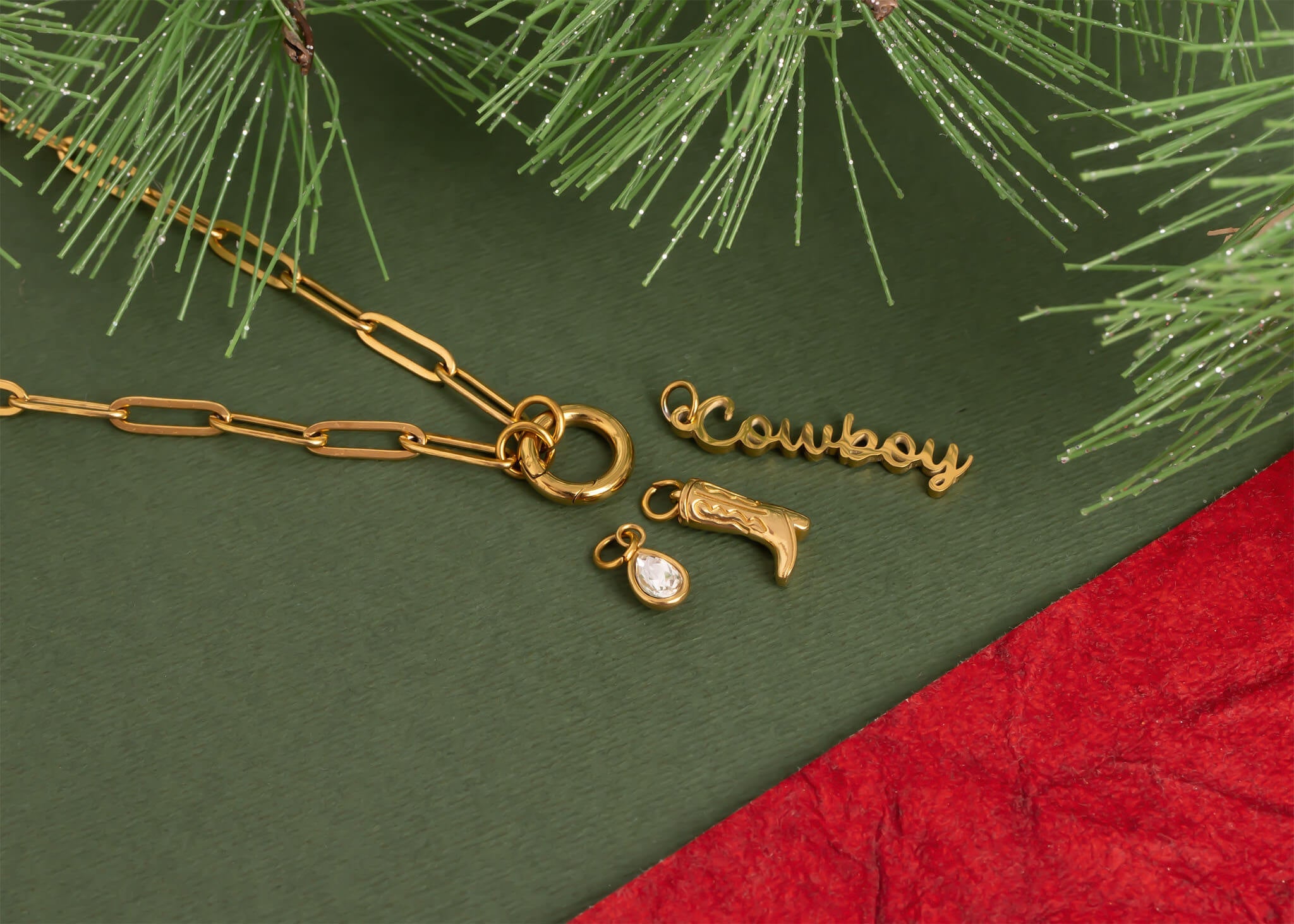 18K Gold PVD Stainless Steel Cowboy Charm Holder Necklace Gift Set