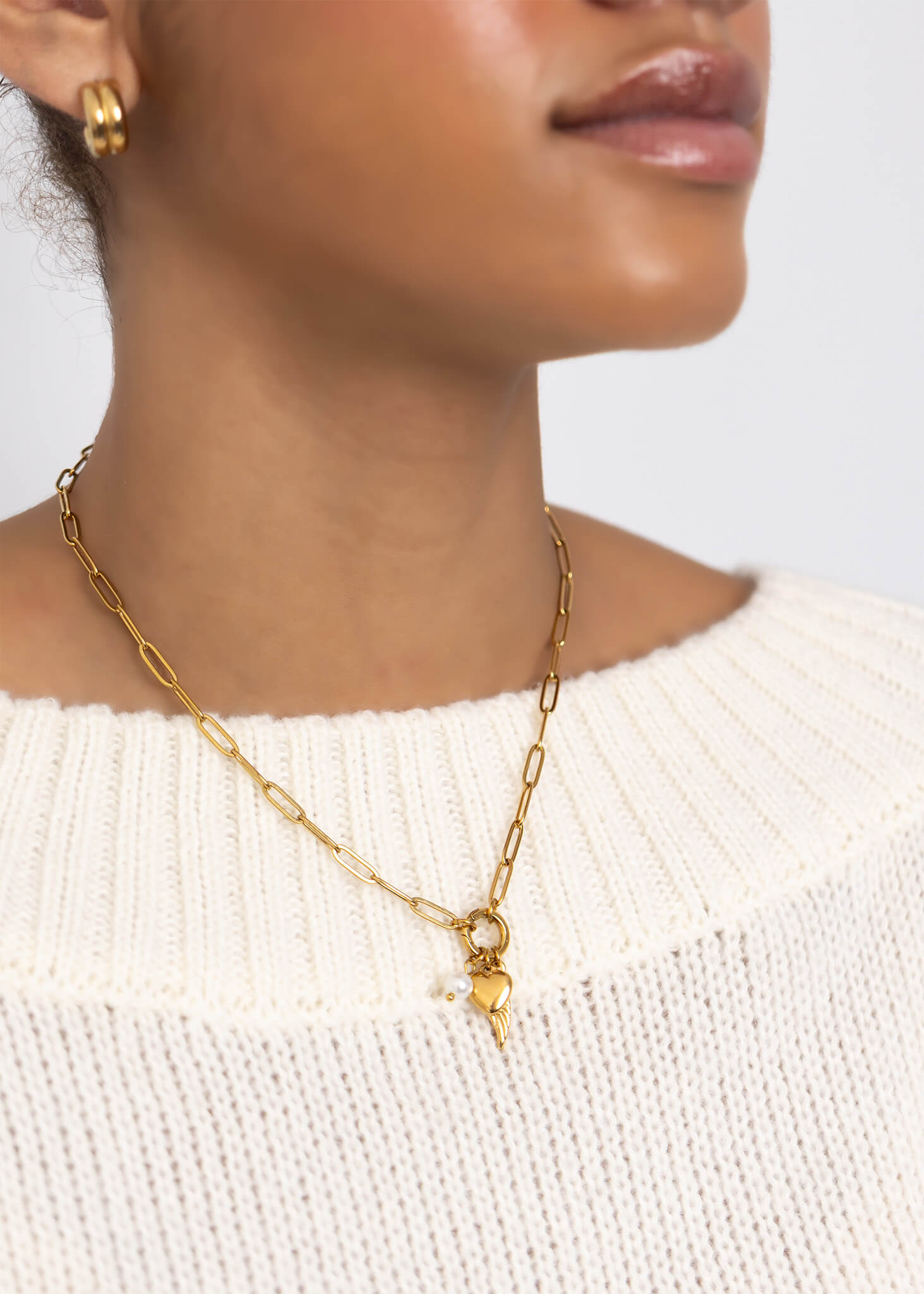18K Gold PVD Stainless Steel Angel Wing Charm Holder Necklace Gift Set