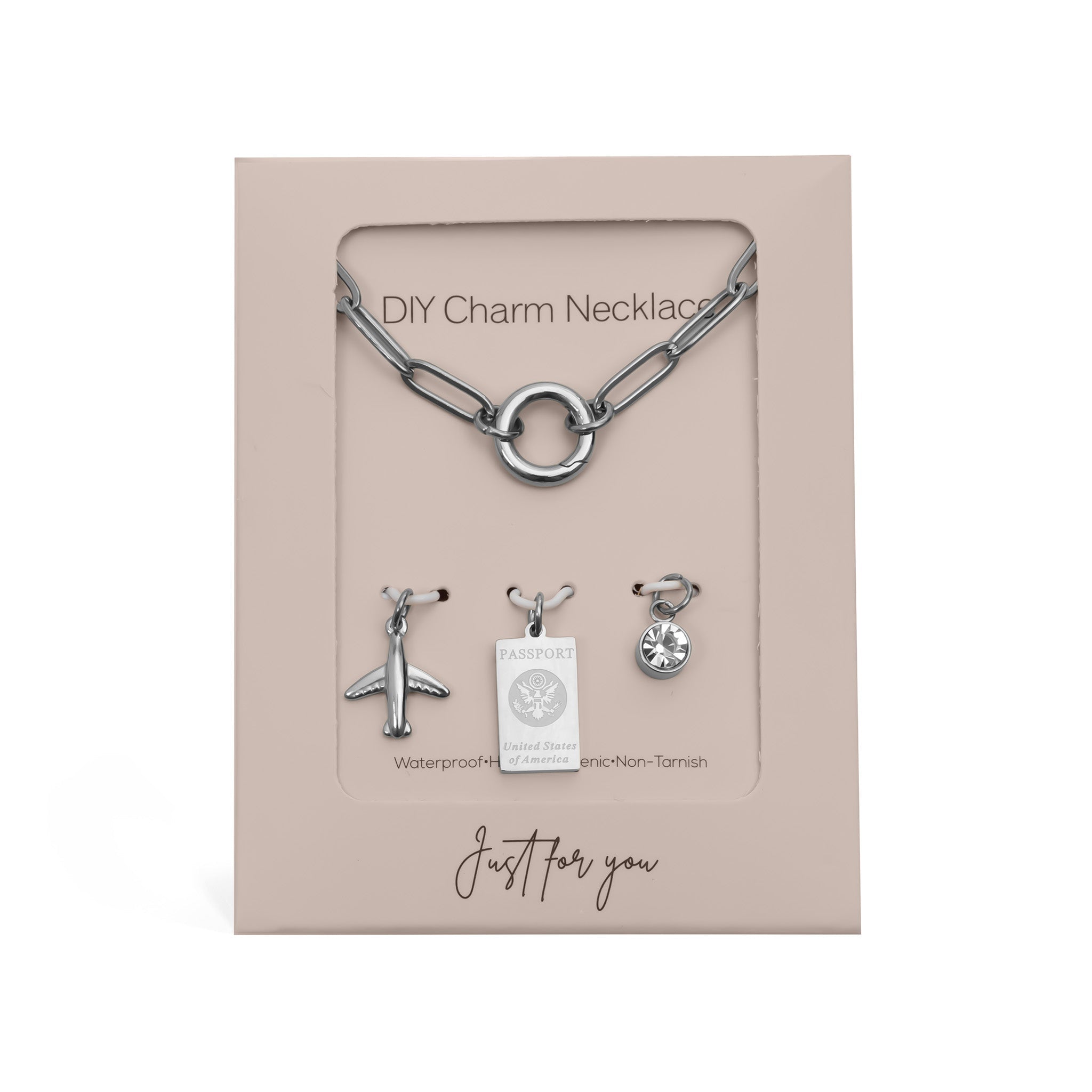 18K Gold PVD Stainless Steel Travel Charm Holder Necklace Gift Set