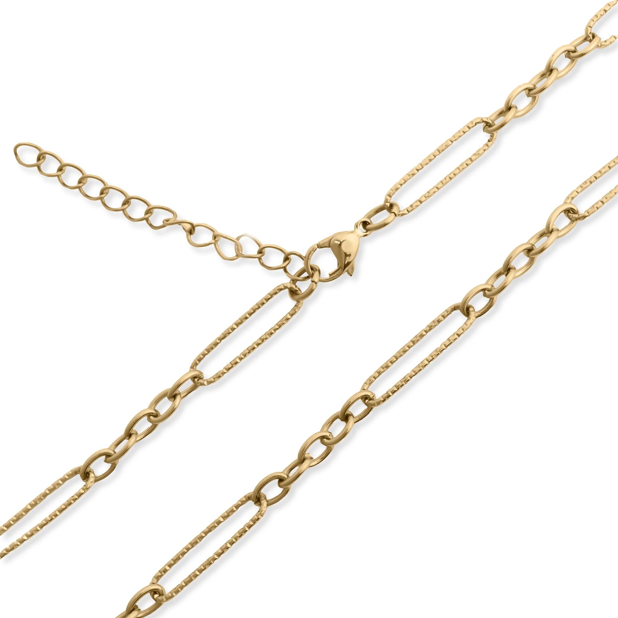 18K Gold PVD Stainless Steel Long Paperclip Textured Chain Necklace