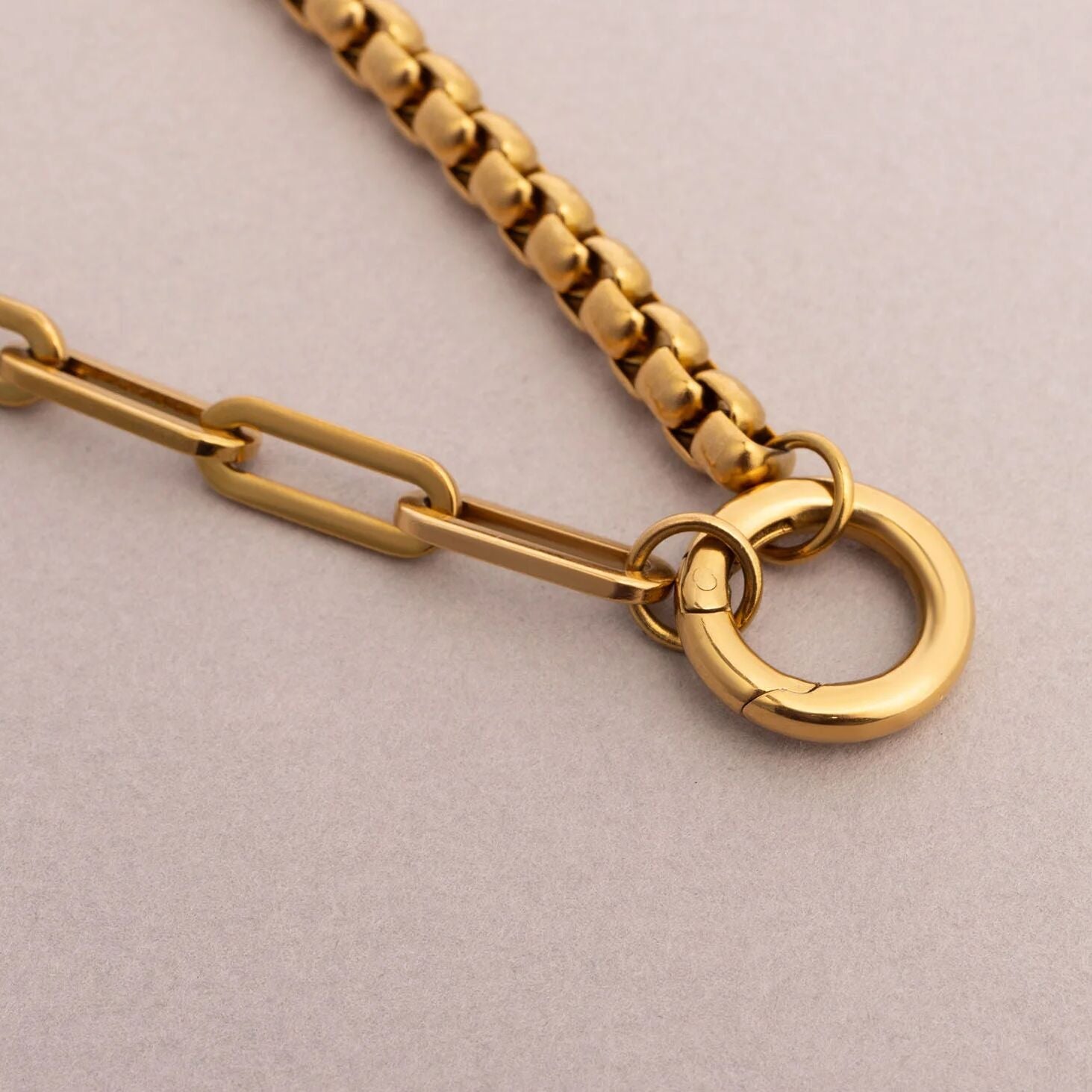 18k Gold PVD Stainless Steel Box Paperclip Charm Holder Necklace