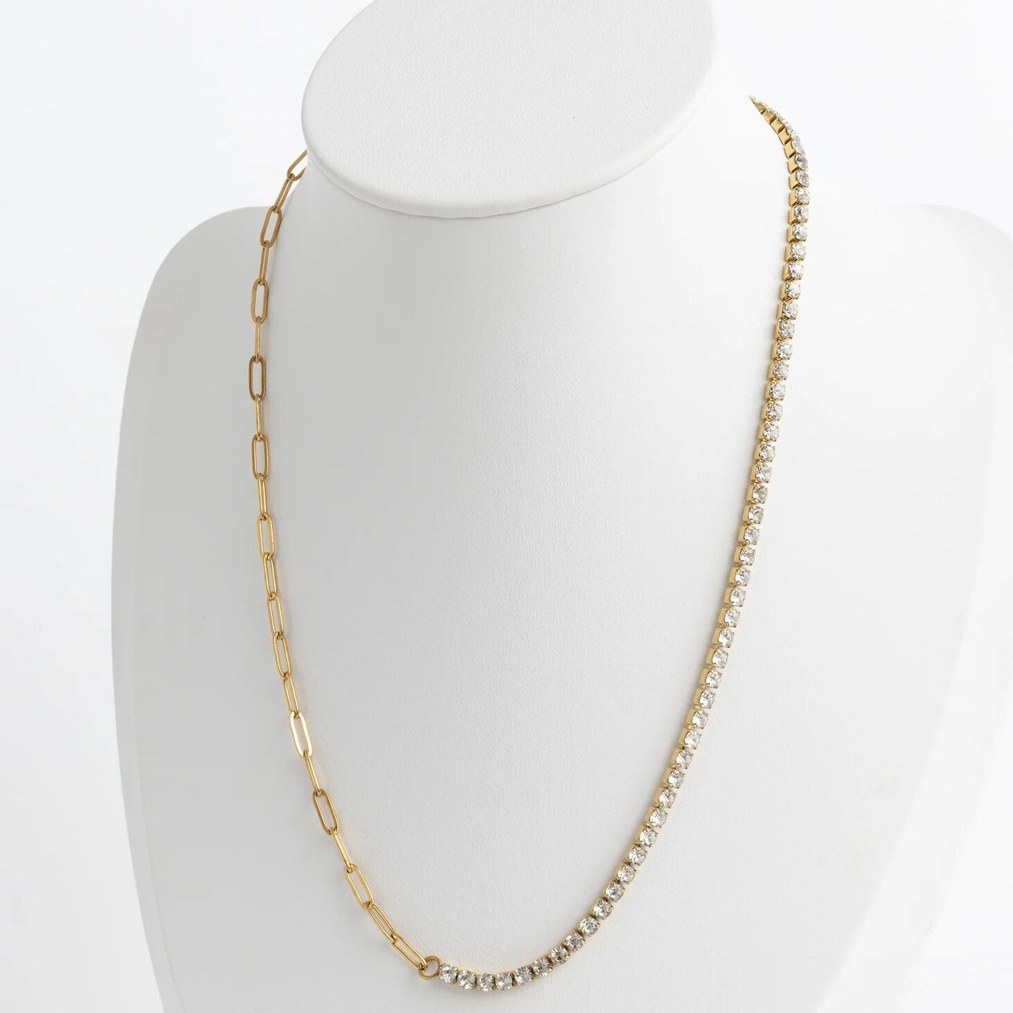18K Gold PVD Stainless Steel Paperclip Tennis Chain Split Necklace