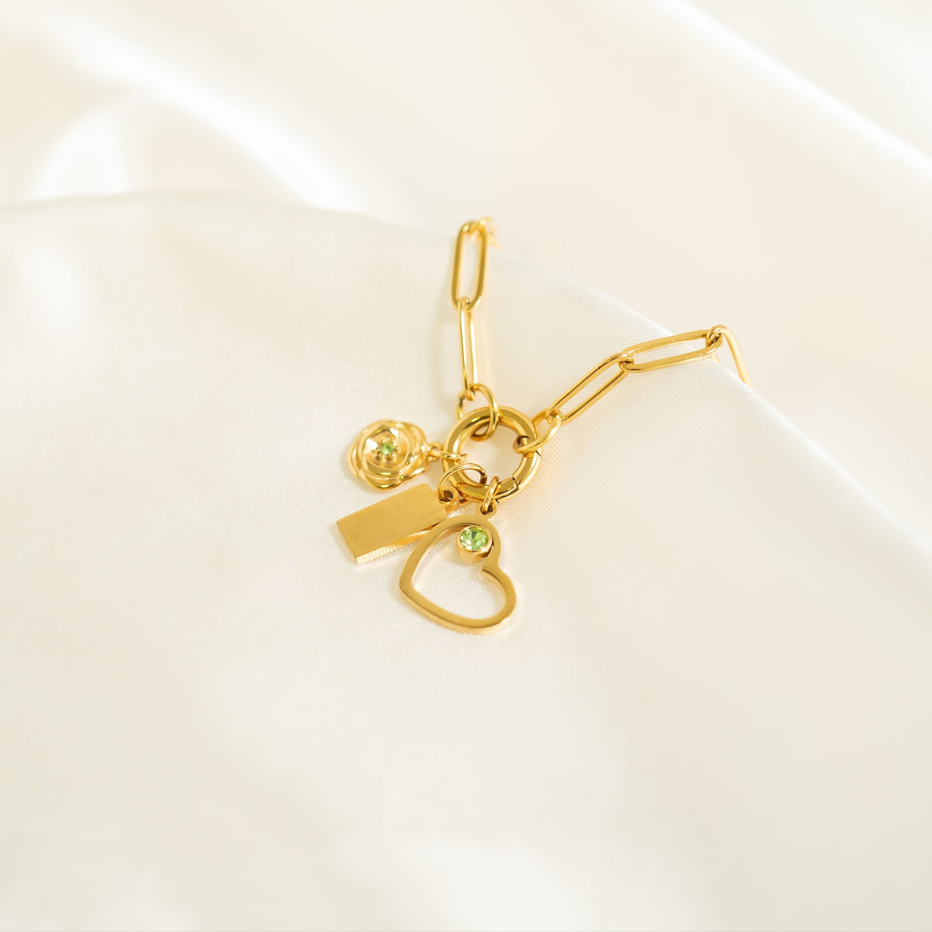 18K Gold PVD Stainless Steel Birthstone Heart Charm