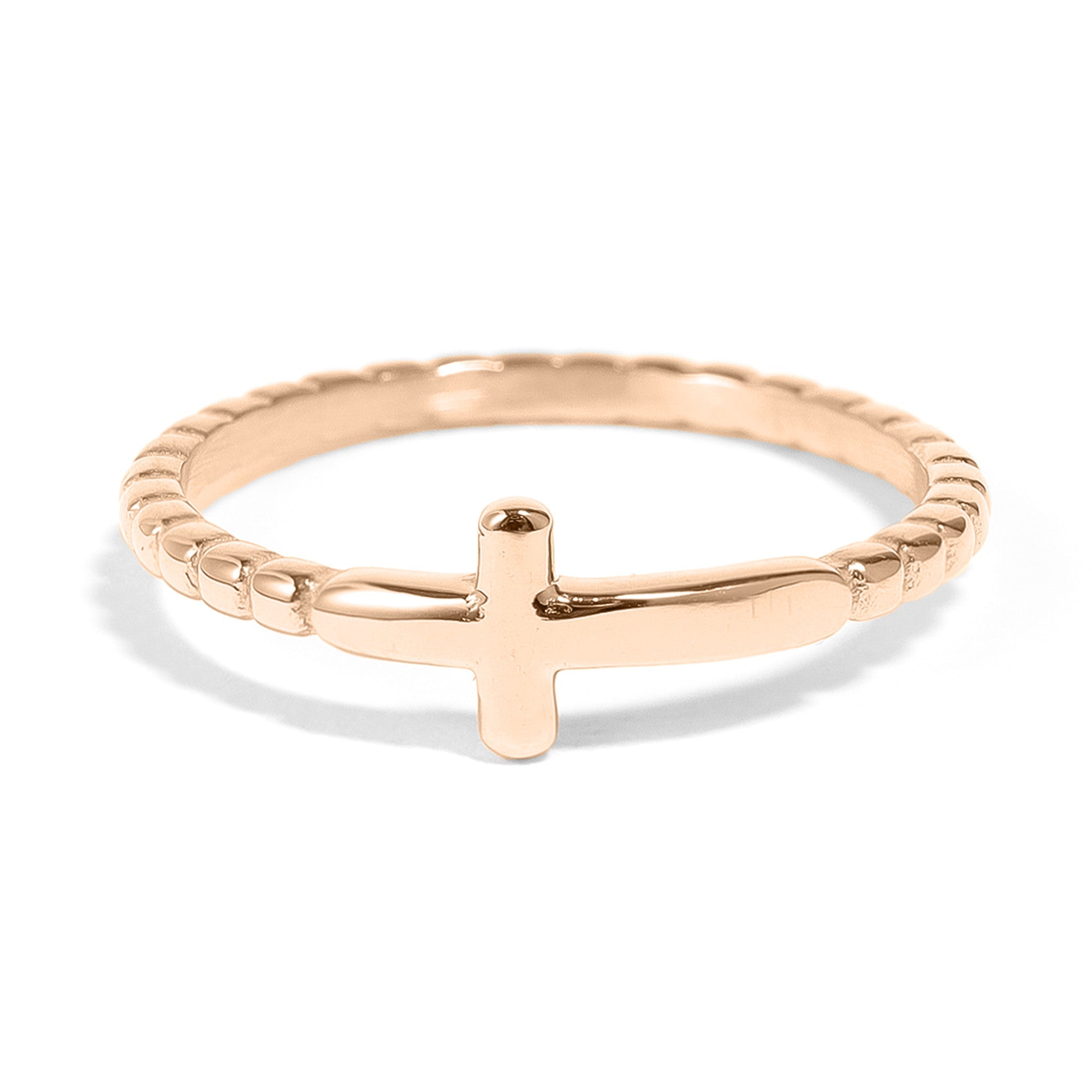 18K Gold PVD Stainless Steel Beaded Cross Stacking Ring