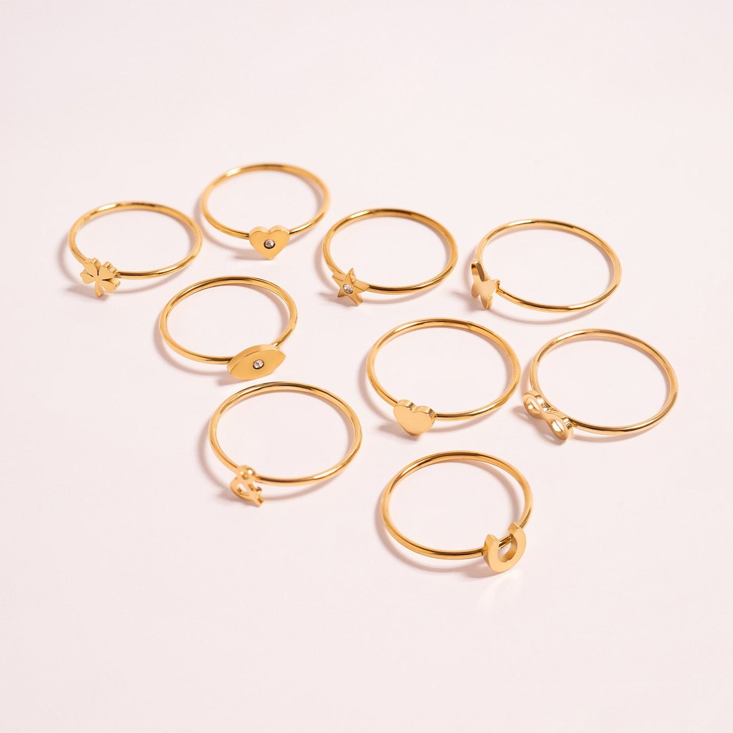 18K Gold PVD Stainless Steel CZ Stone Heart Symbol Ring