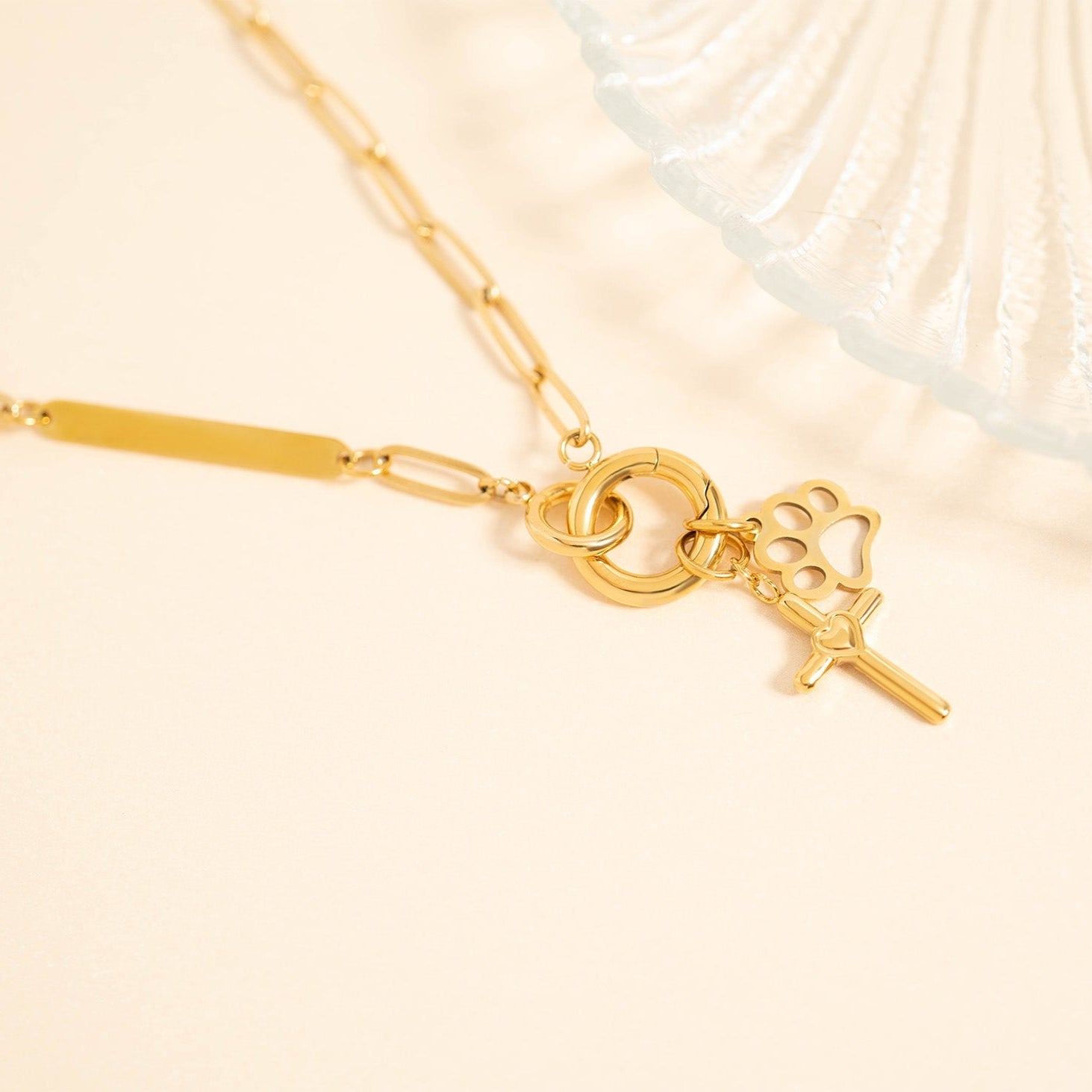 18K Gold PVD Engravable Paperclip Charm Holder Necklace