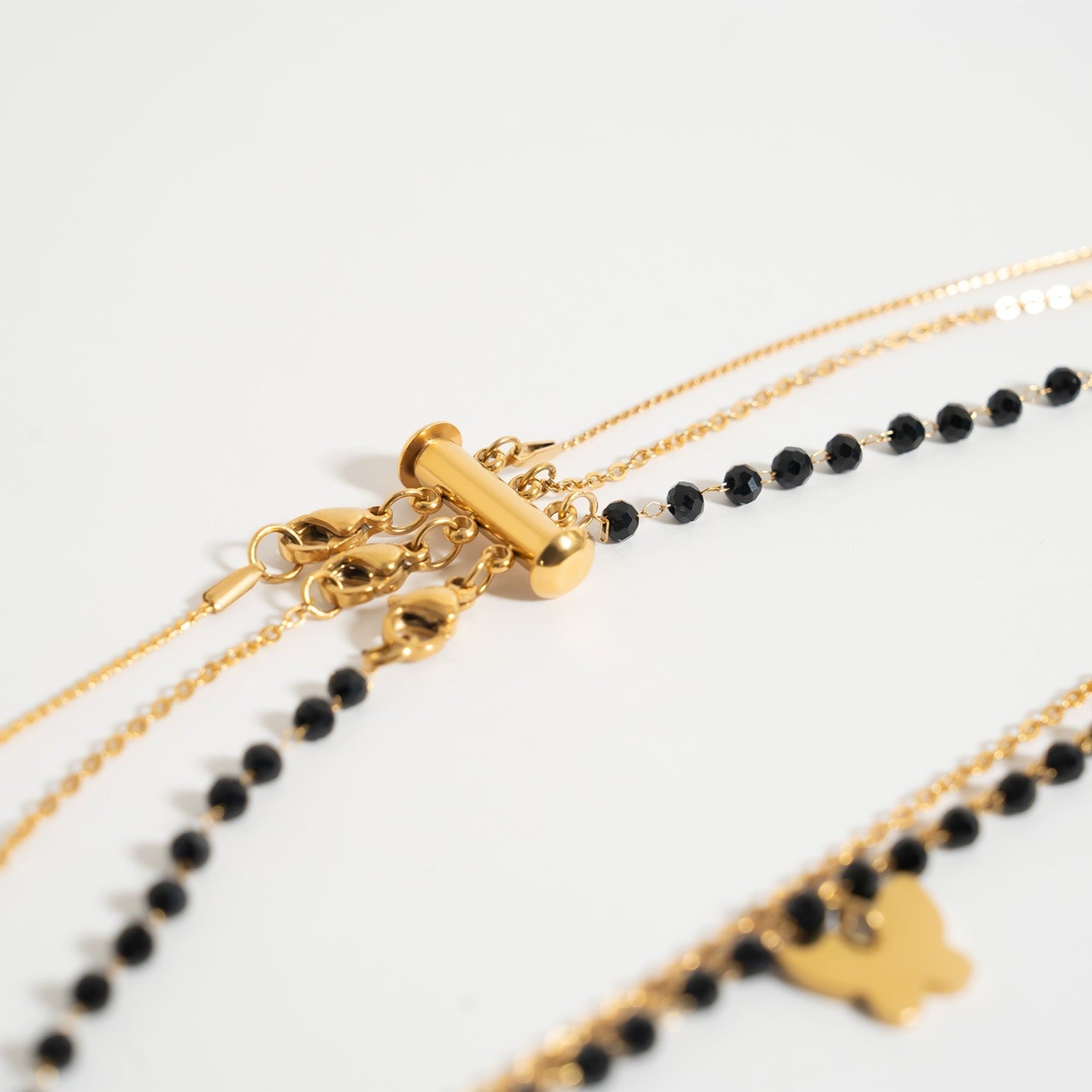 18K Gold PVD Stainless Steel Black Beaded Chain - By The Foot