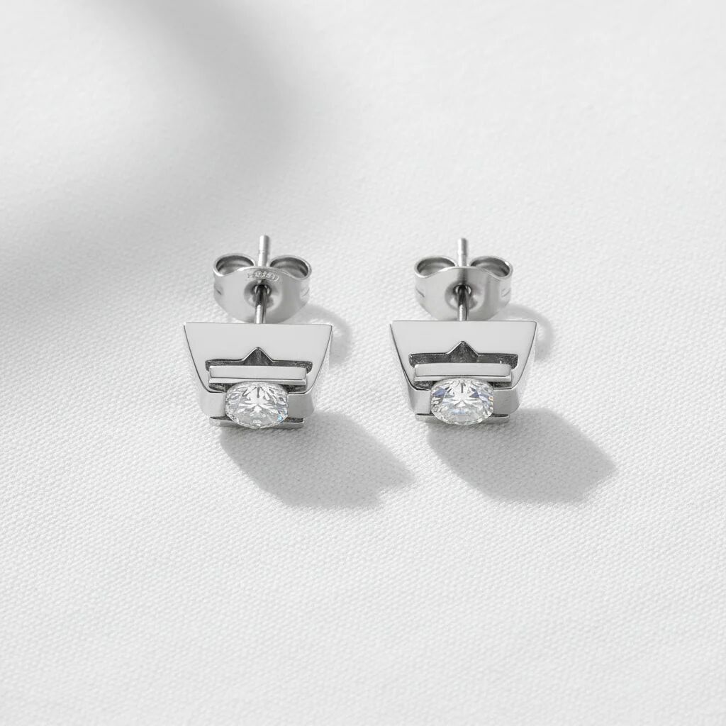 Stainless Steel Clamp CZ Center Earrings