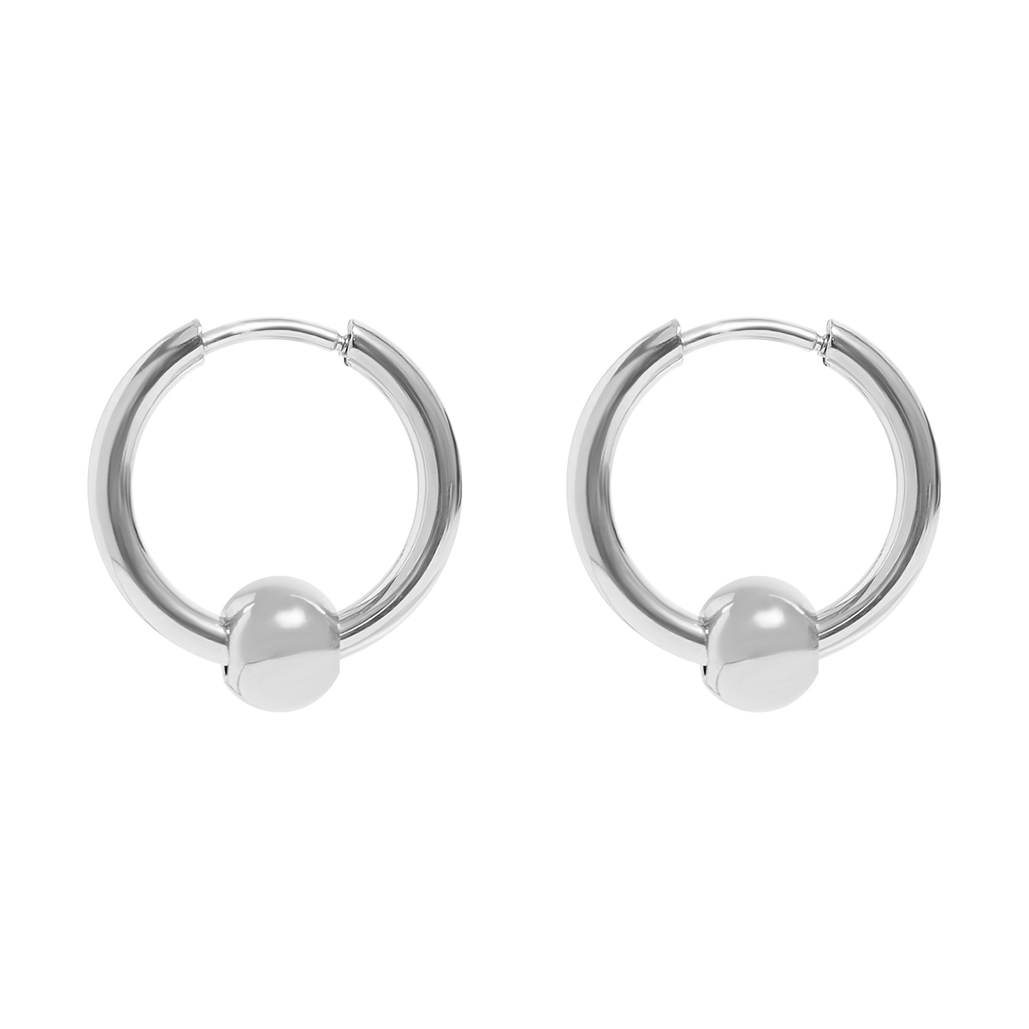 18K Gold PVD Stainless Steel Ball Pendant Huggie Hoop Earrings