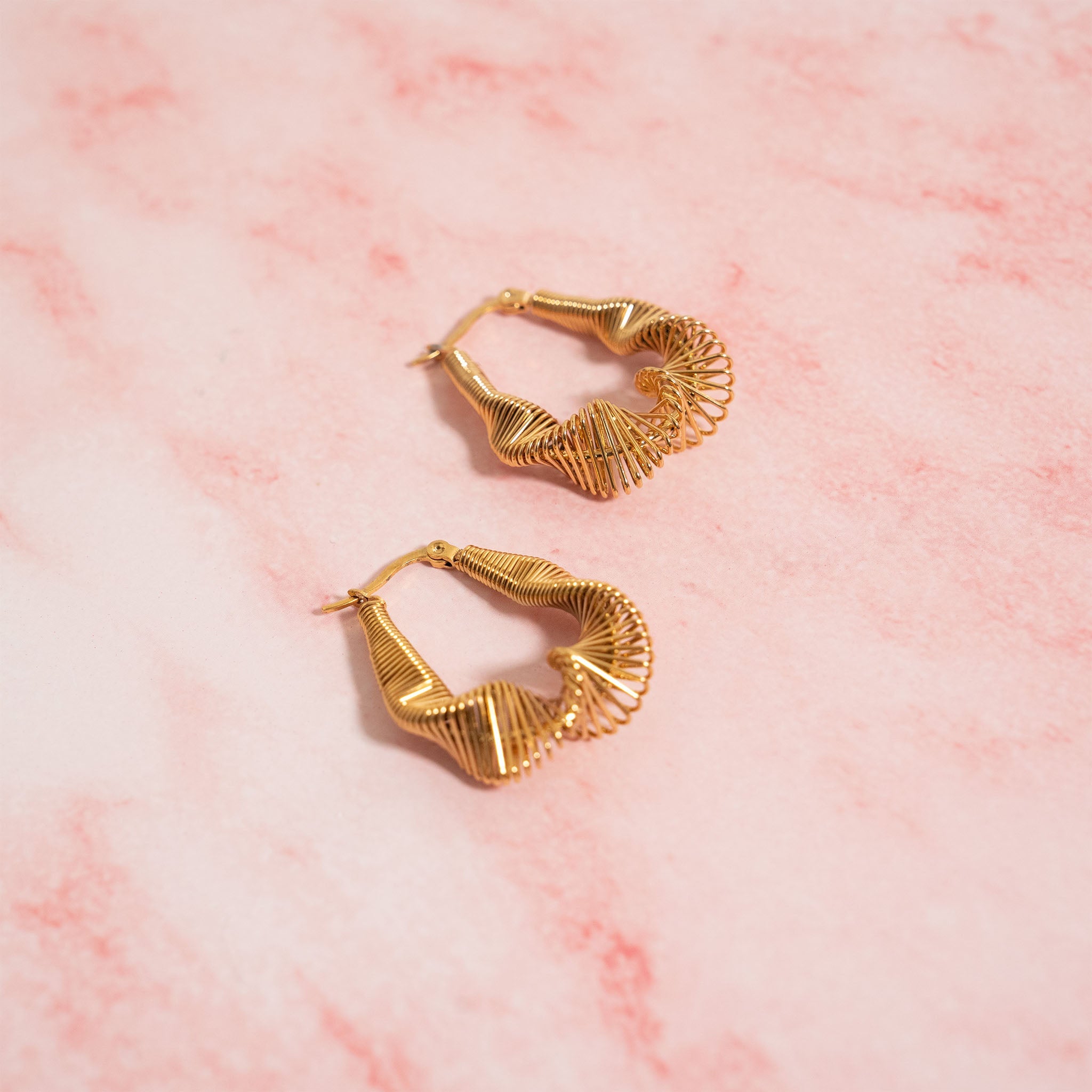 18K Gold PVD Stainless Steel Wired Statement Hoop Earrings