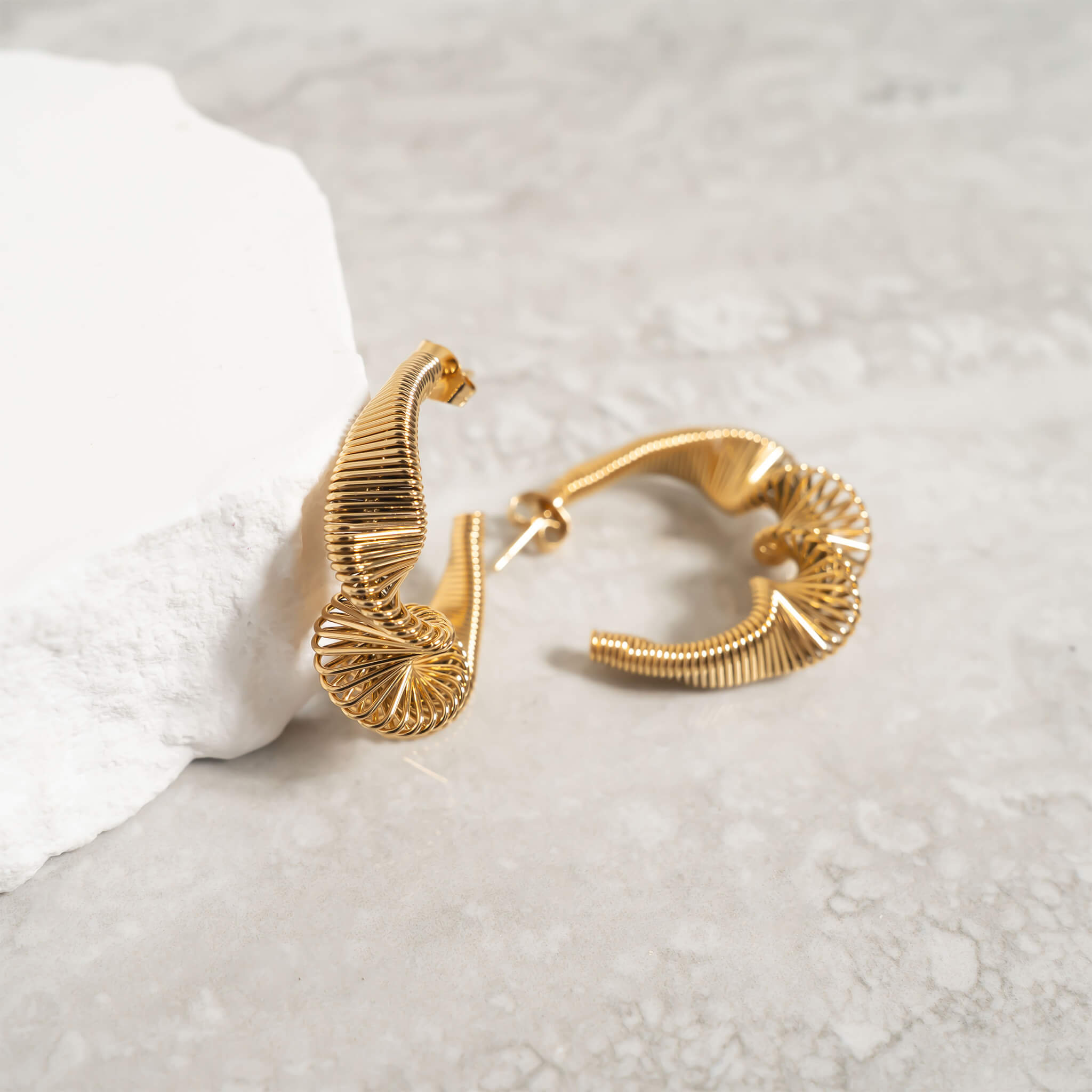 18K Gold PVD Stainless Steel Wired Statement Hoop Earrings