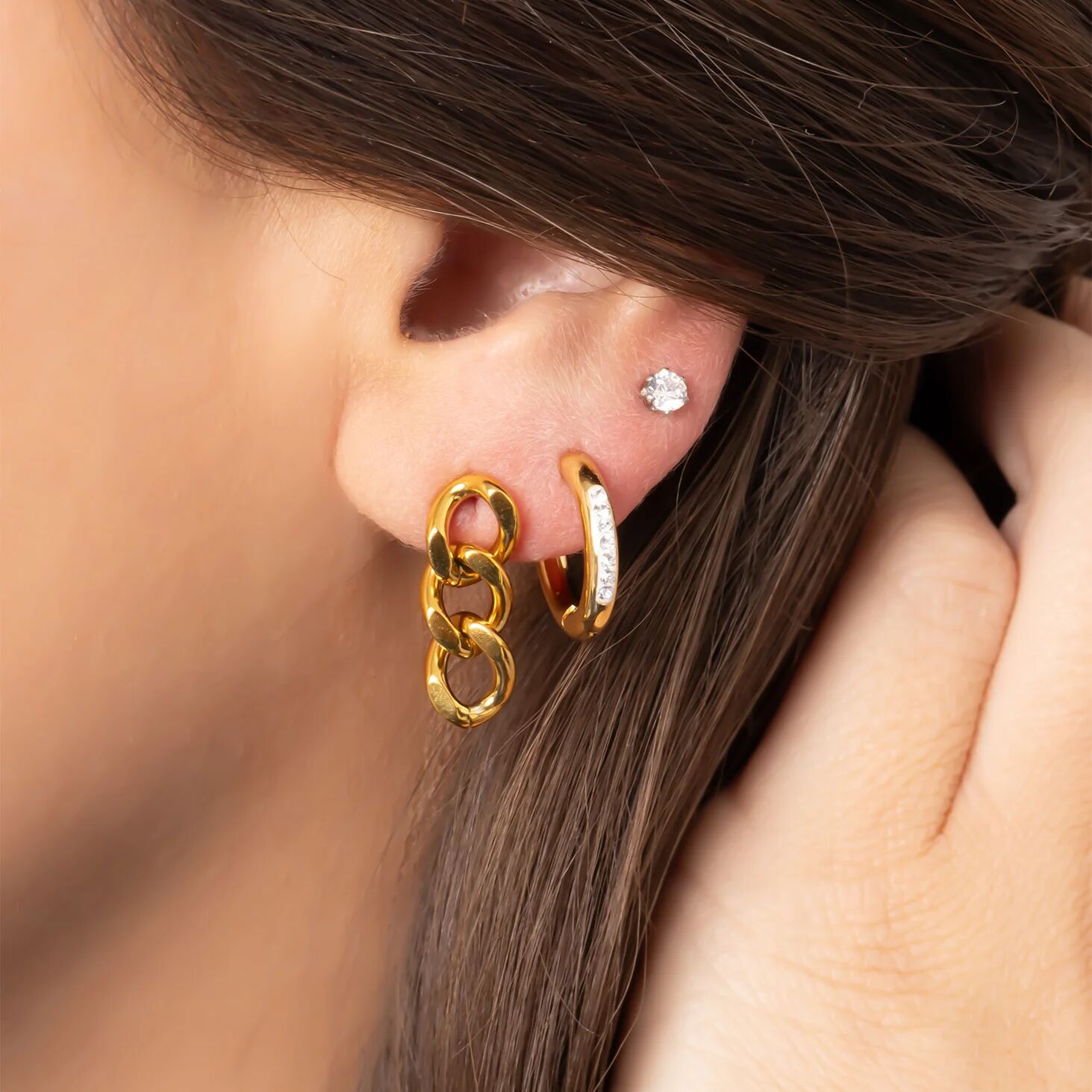 18K Gold PVD Stainless Steel CZ Huggie Hoop Earrings