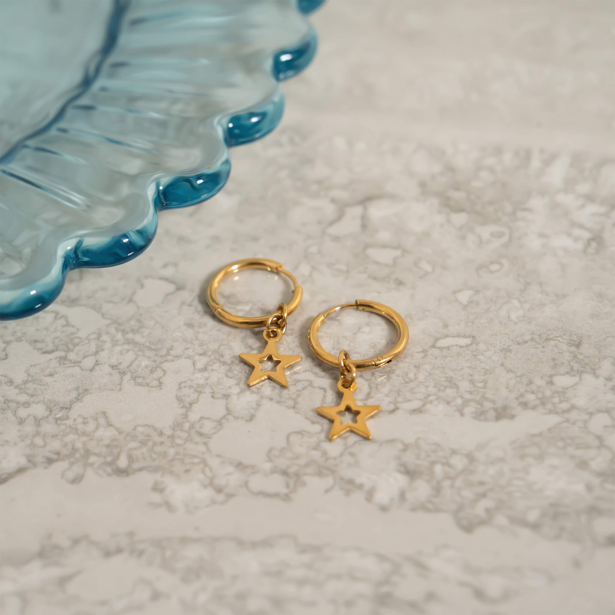 18K Gold PVD Stainless Steel Star Pendant Hoop Earrings