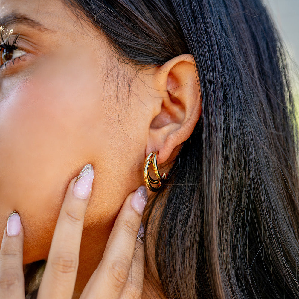 18K Gold PVD Stainless Steel Statement Huggie Hoop Earrings