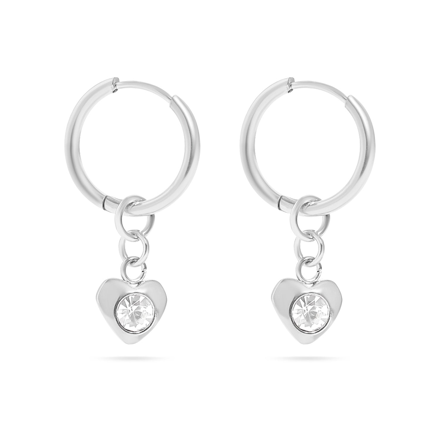 18K Gold PVD Stainless Steel CZ Heart Pendant Huggie Earrings