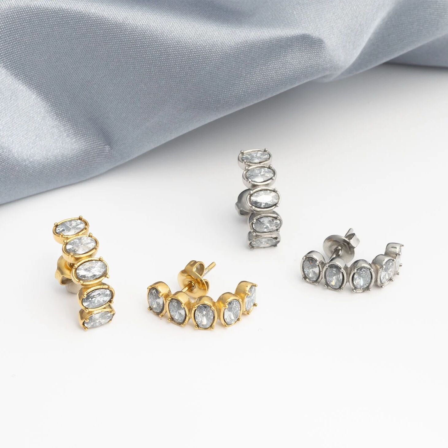 18K Gold PVD Stainless Steel Oval Stone Huggie Earrings