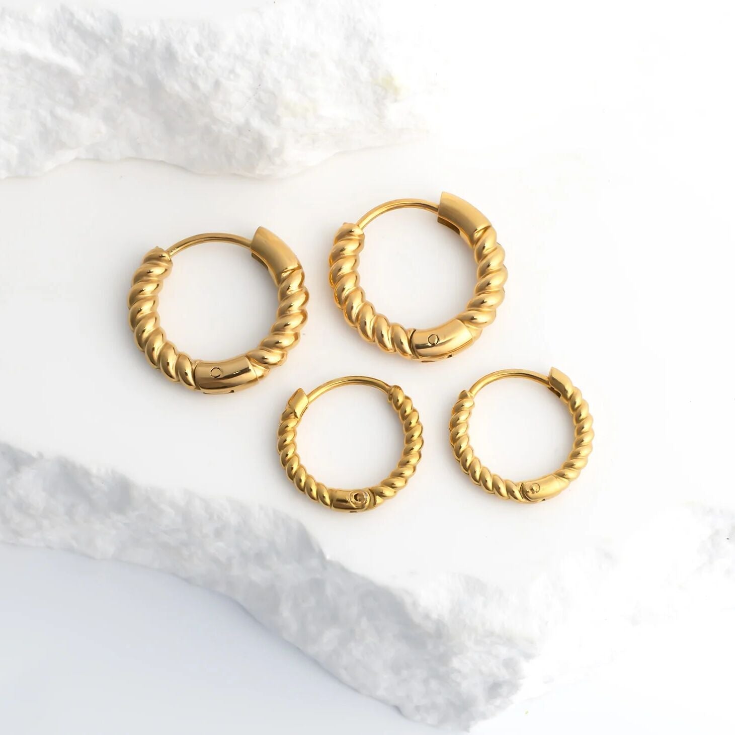 18K Gold PVD Stainless Steel Twisted Hoop Earrings
